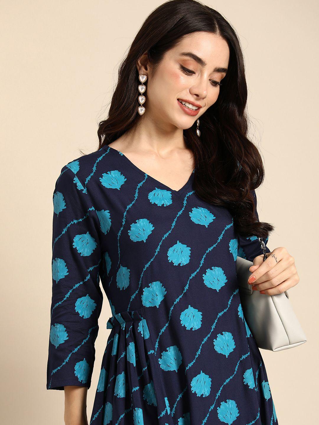 anouk floral printed v-neck a-line kurta