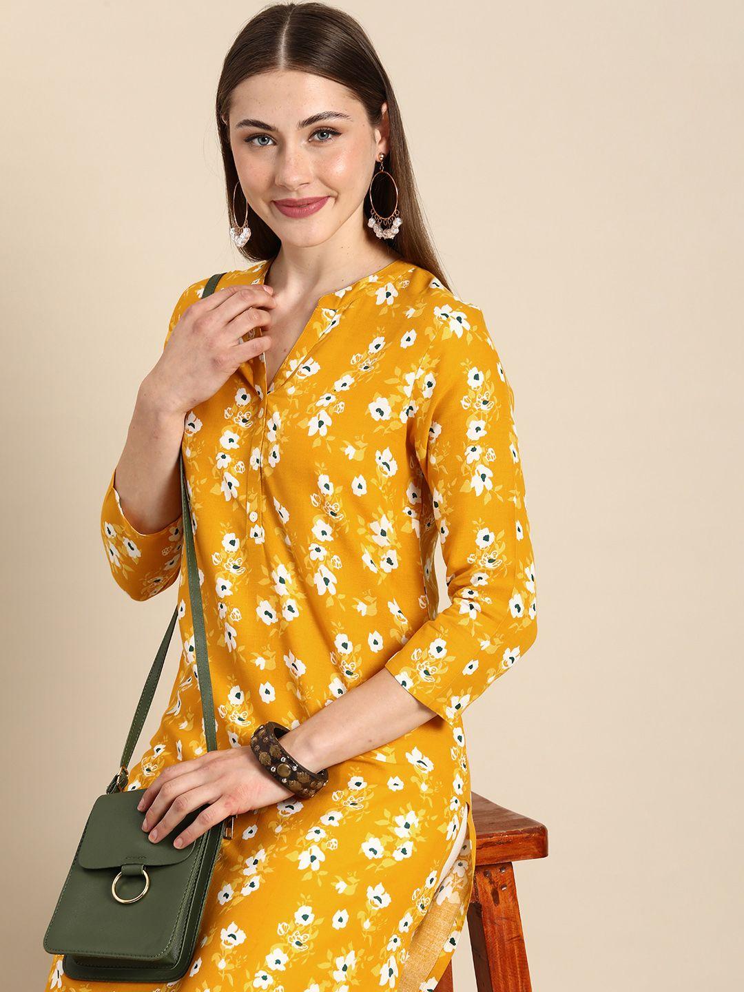 anouk floral printed v-neck straight kurta