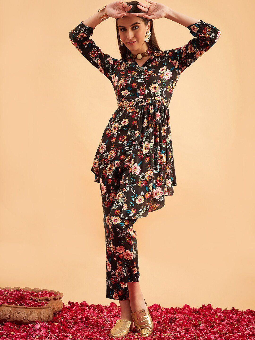 anouk floral printed v-neck tunic with trousers co-ords