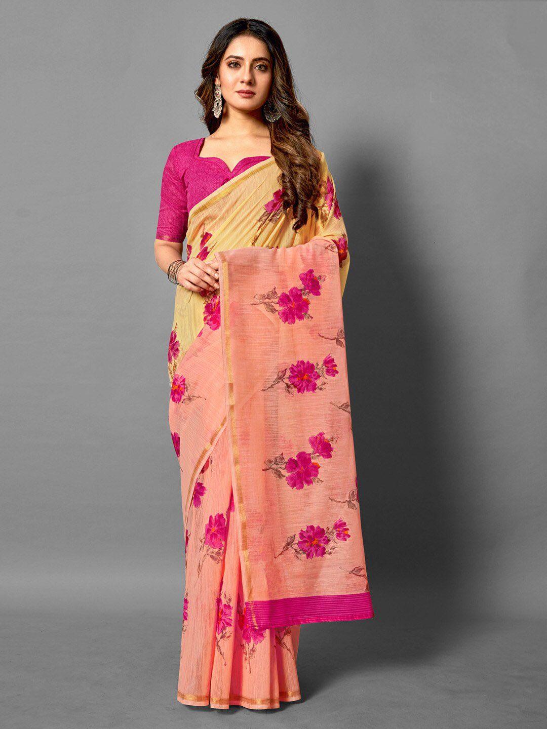 anouk floral printed zari bagru saree