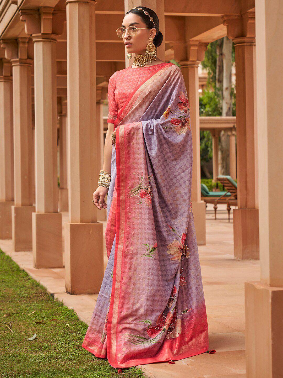 anouk floral printed zari banarasi saree