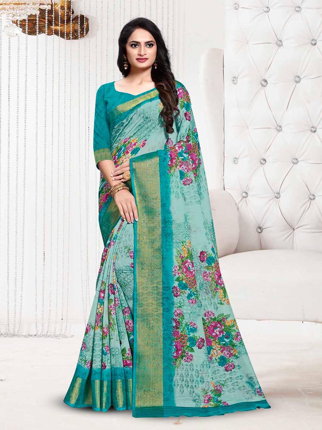 anouk floral printed zari banarasi saree