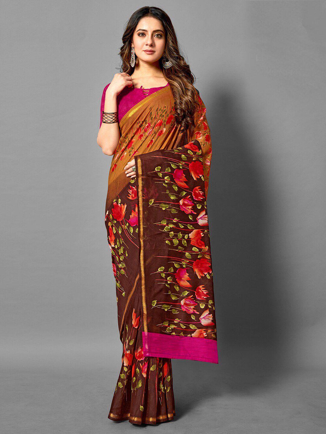 anouk floral printed zari detail saree