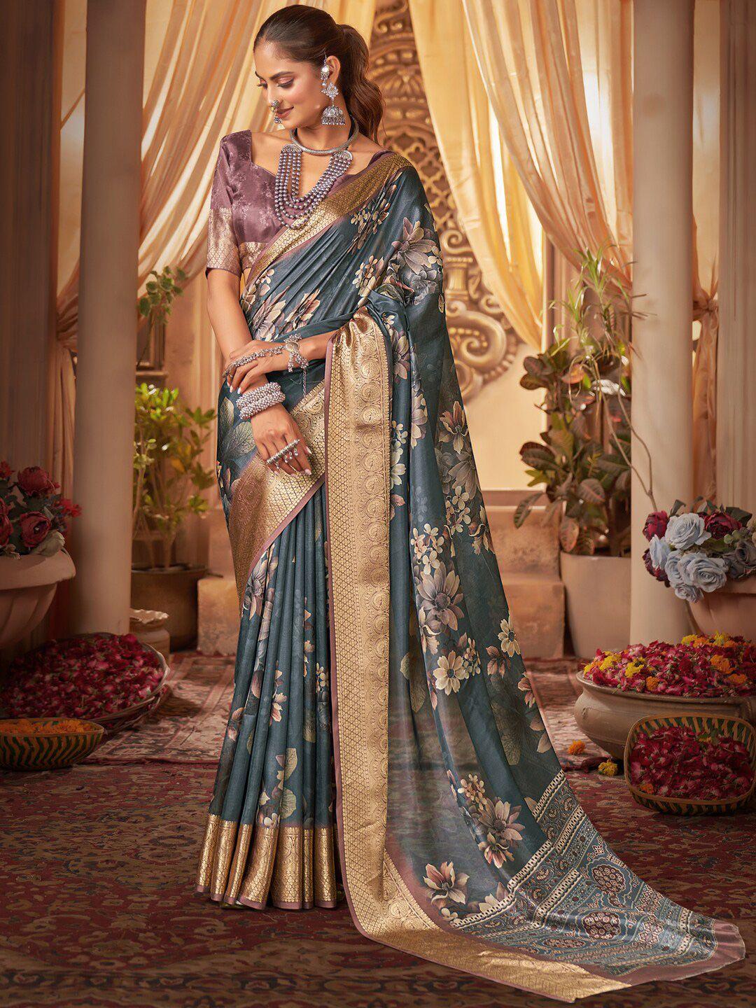 anouk floral printed zari detailed sungudi saree