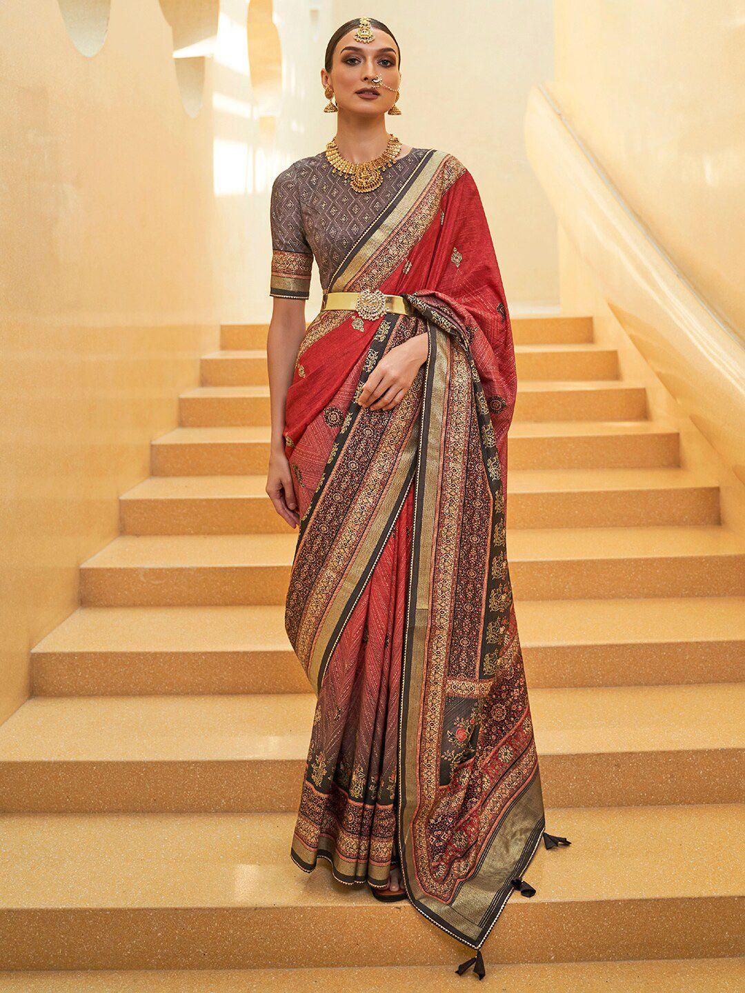 anouk floral printed zari saree