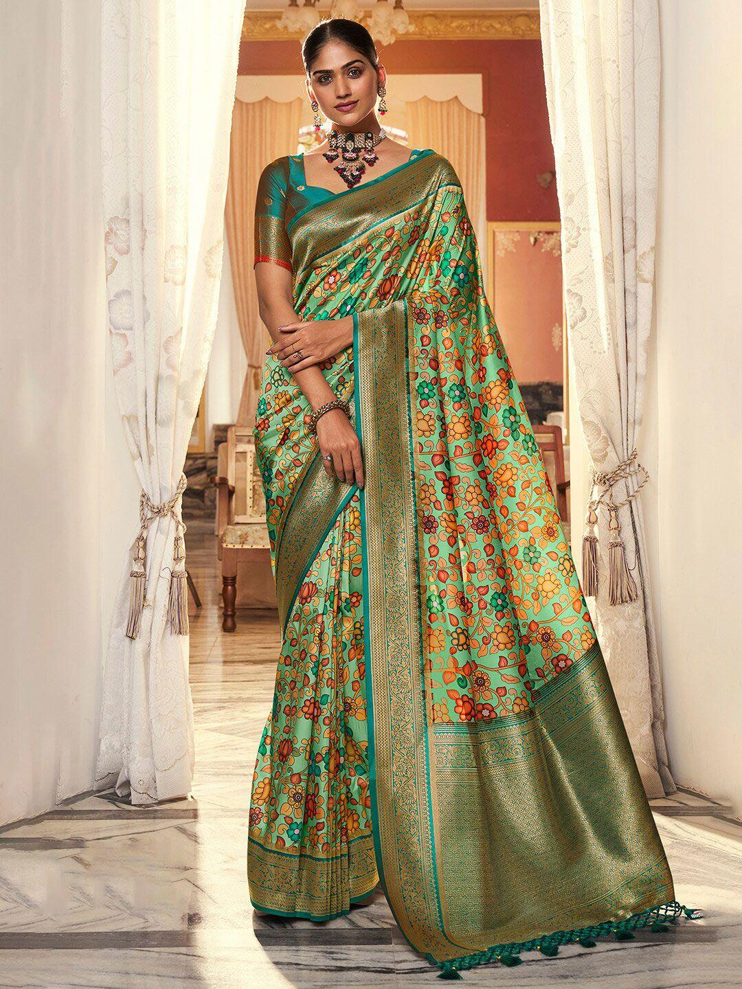 anouk floral printed zari satin banarasi saree