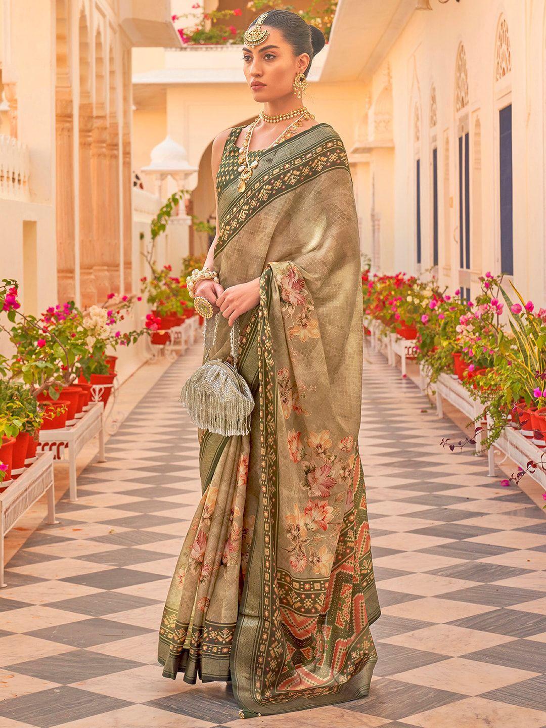 anouk floral printed zari silk blend patola saree