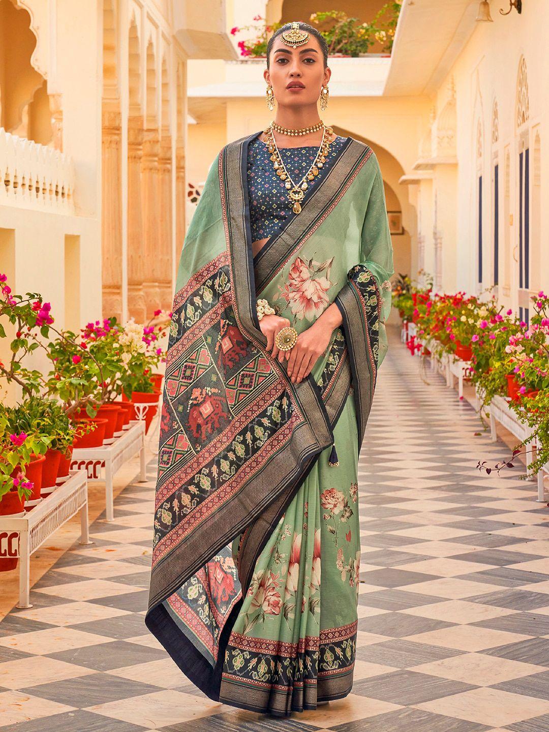 anouk floral printed zari silk blend patola saree