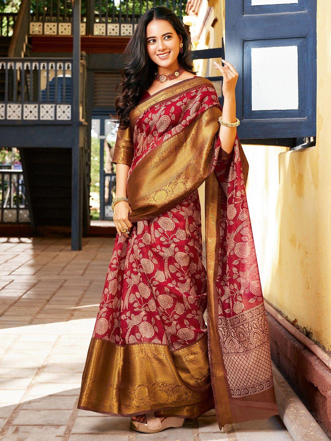 anouk floral printed zari sungudi saree