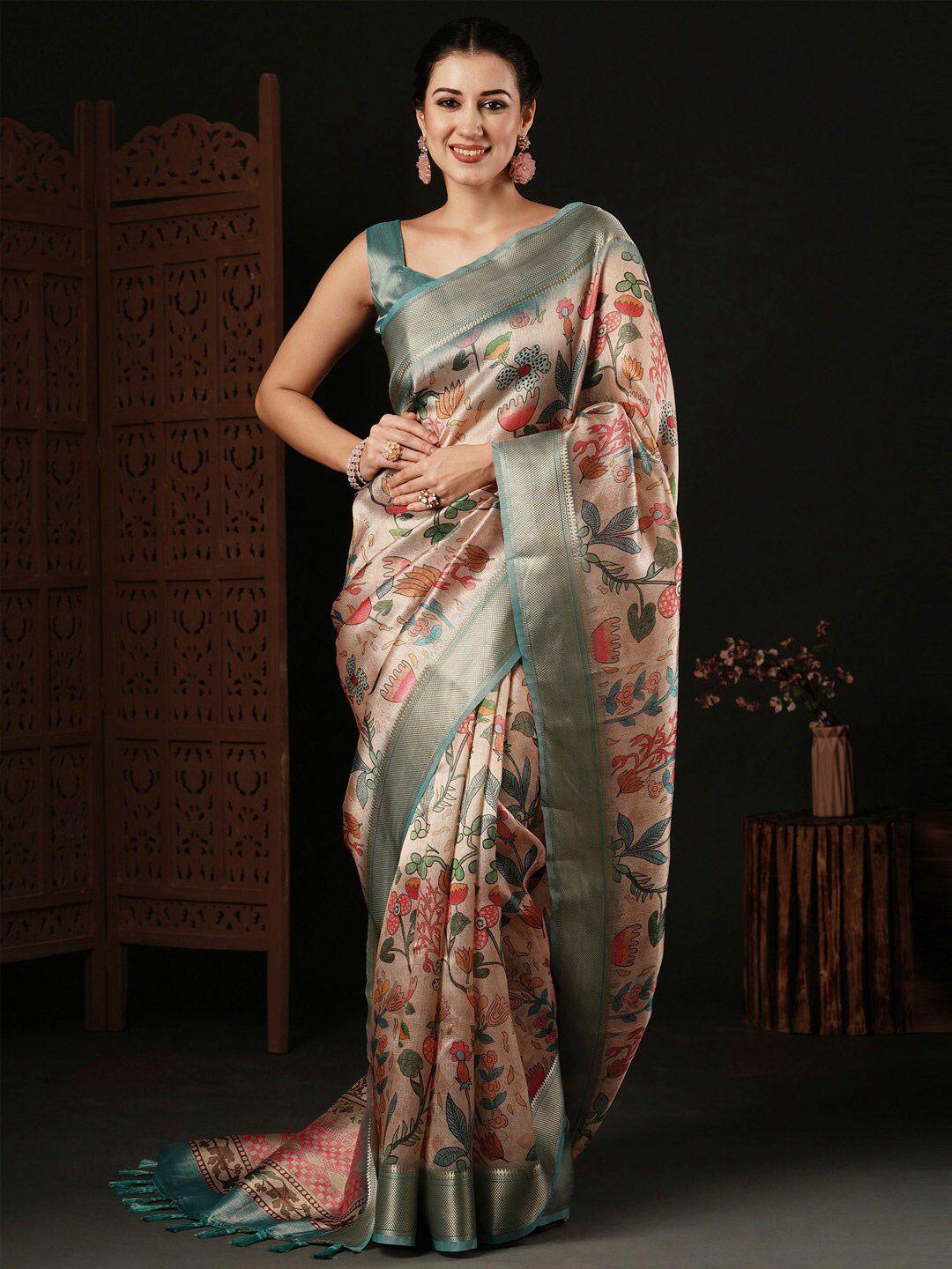 anouk floral printed zari sungudi saree