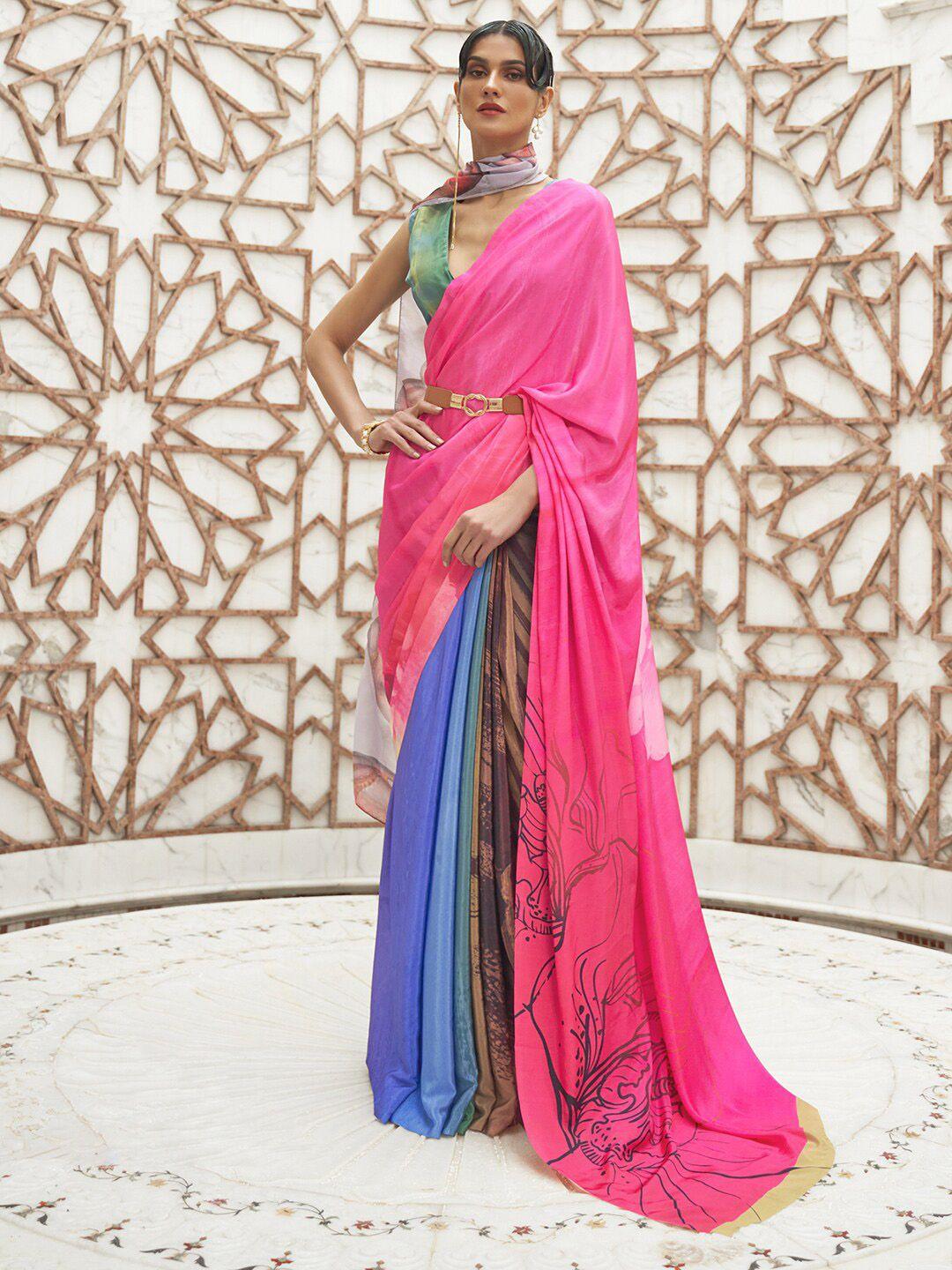 anouk floral pure crepe half and half saree