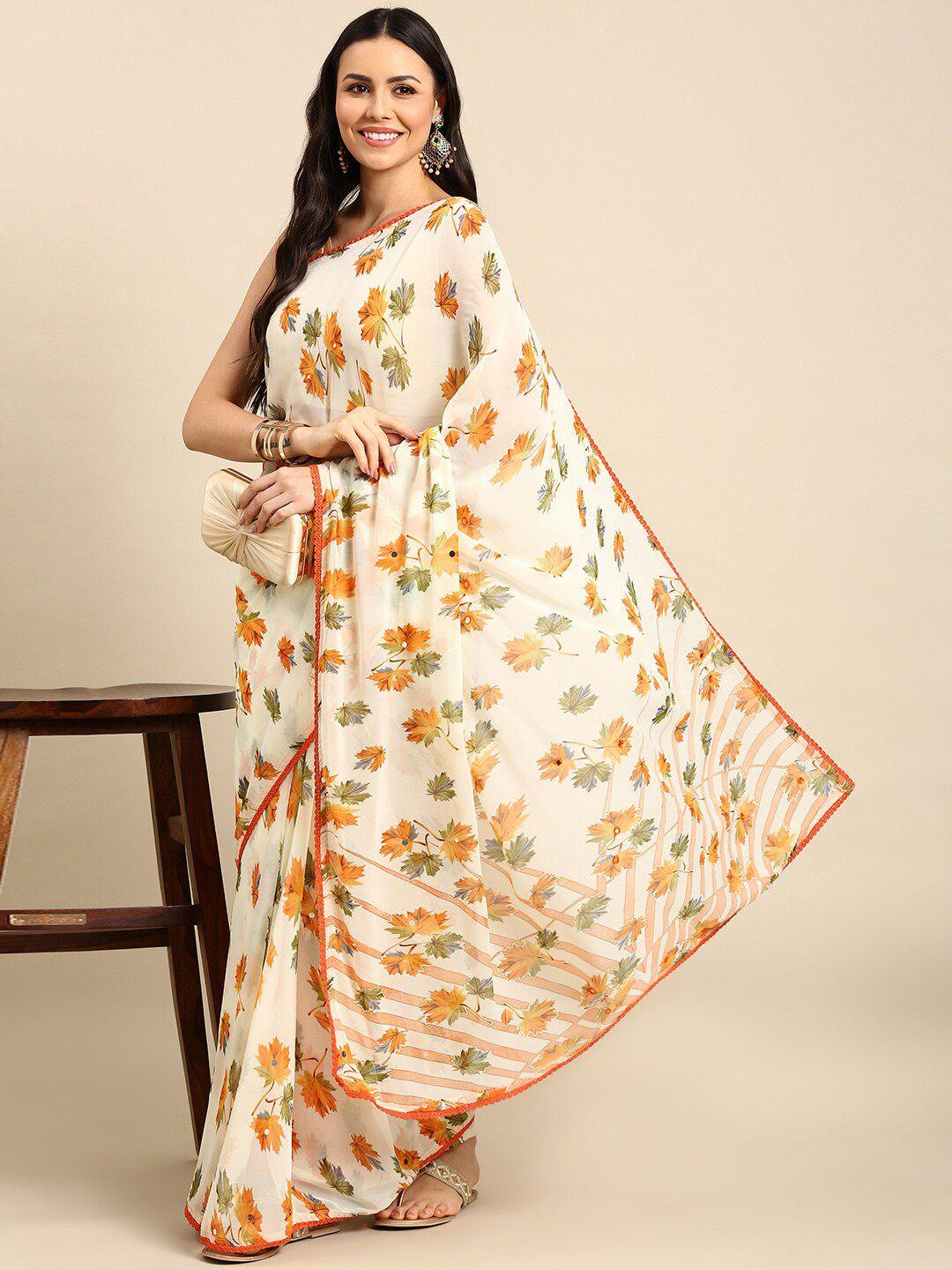 anouk floral pure georgette saree with blosue piece