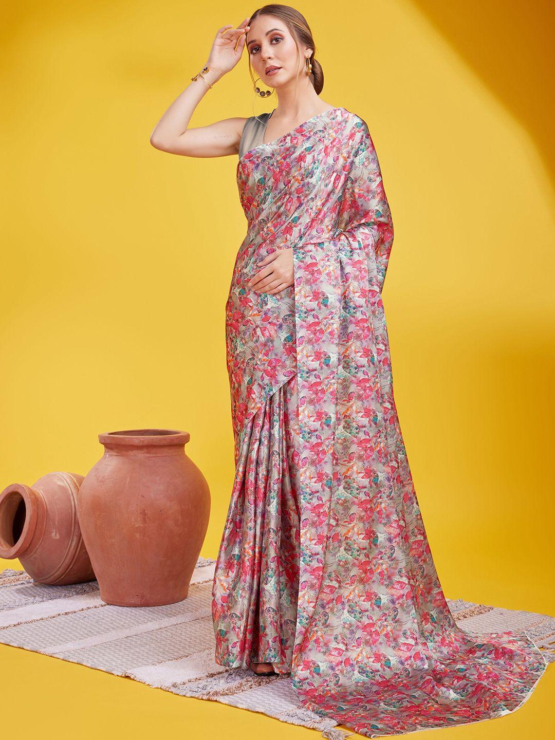 anouk floral satin saree