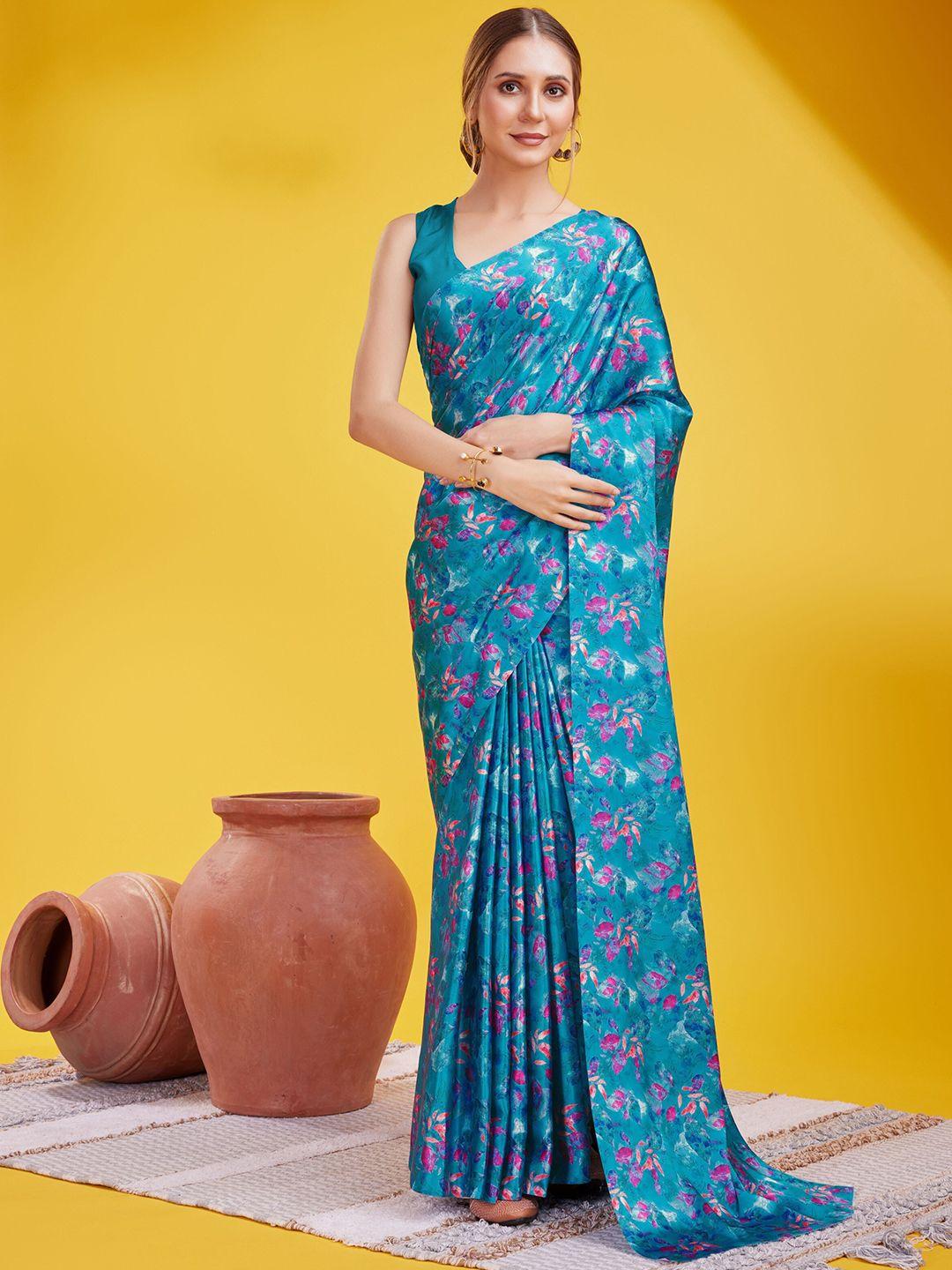 anouk floral satin saree