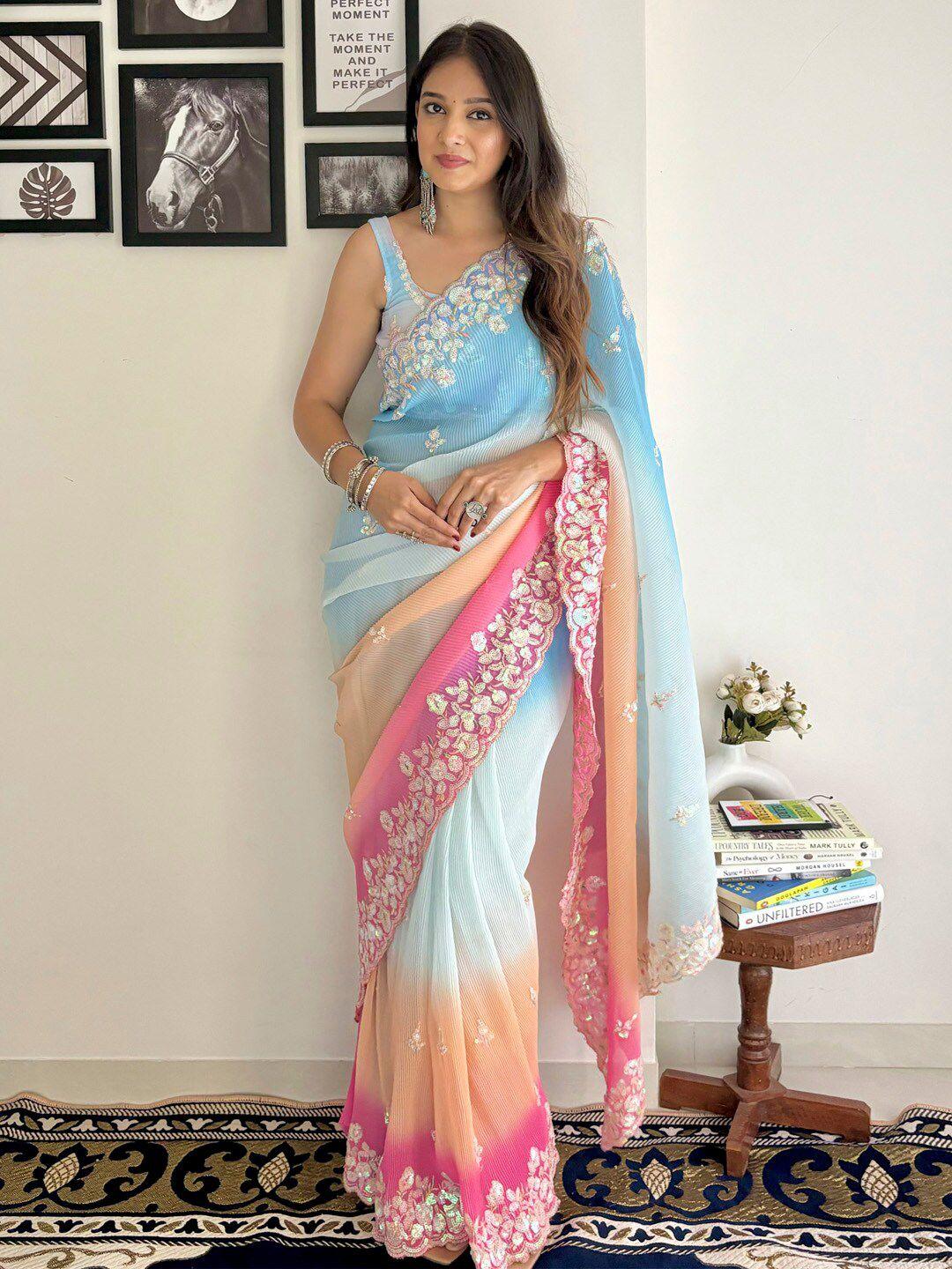 anouk floral sequinned pure georgette saree