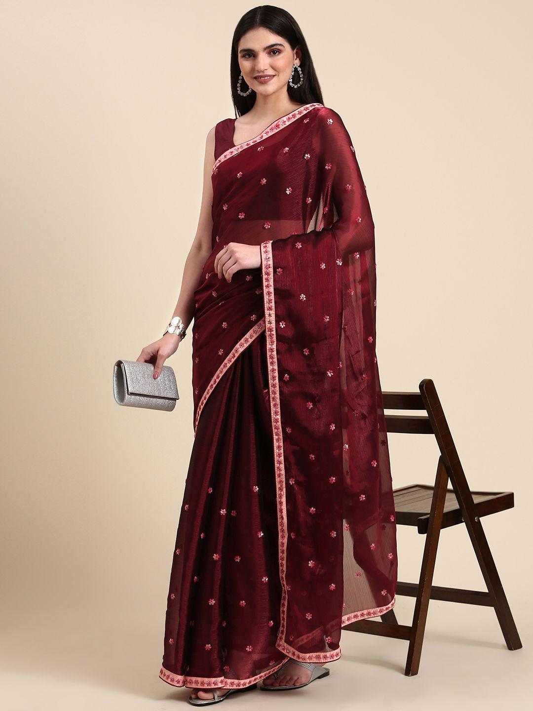 anouk floral sequinned silk blend saree