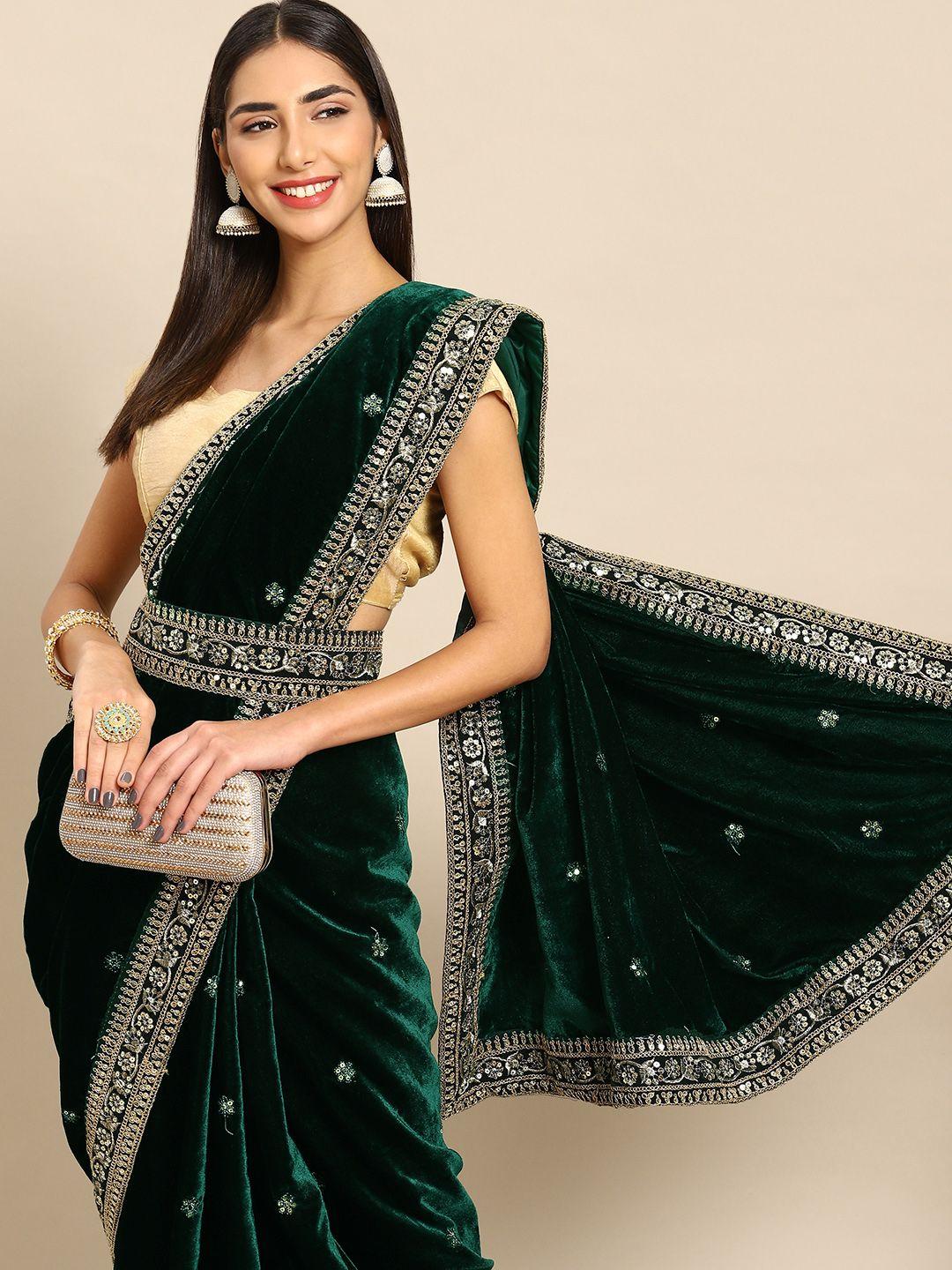 anouk floral sequinned velvet saree