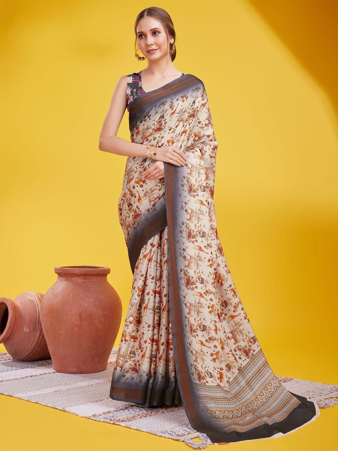 anouk floral silk cotton saree