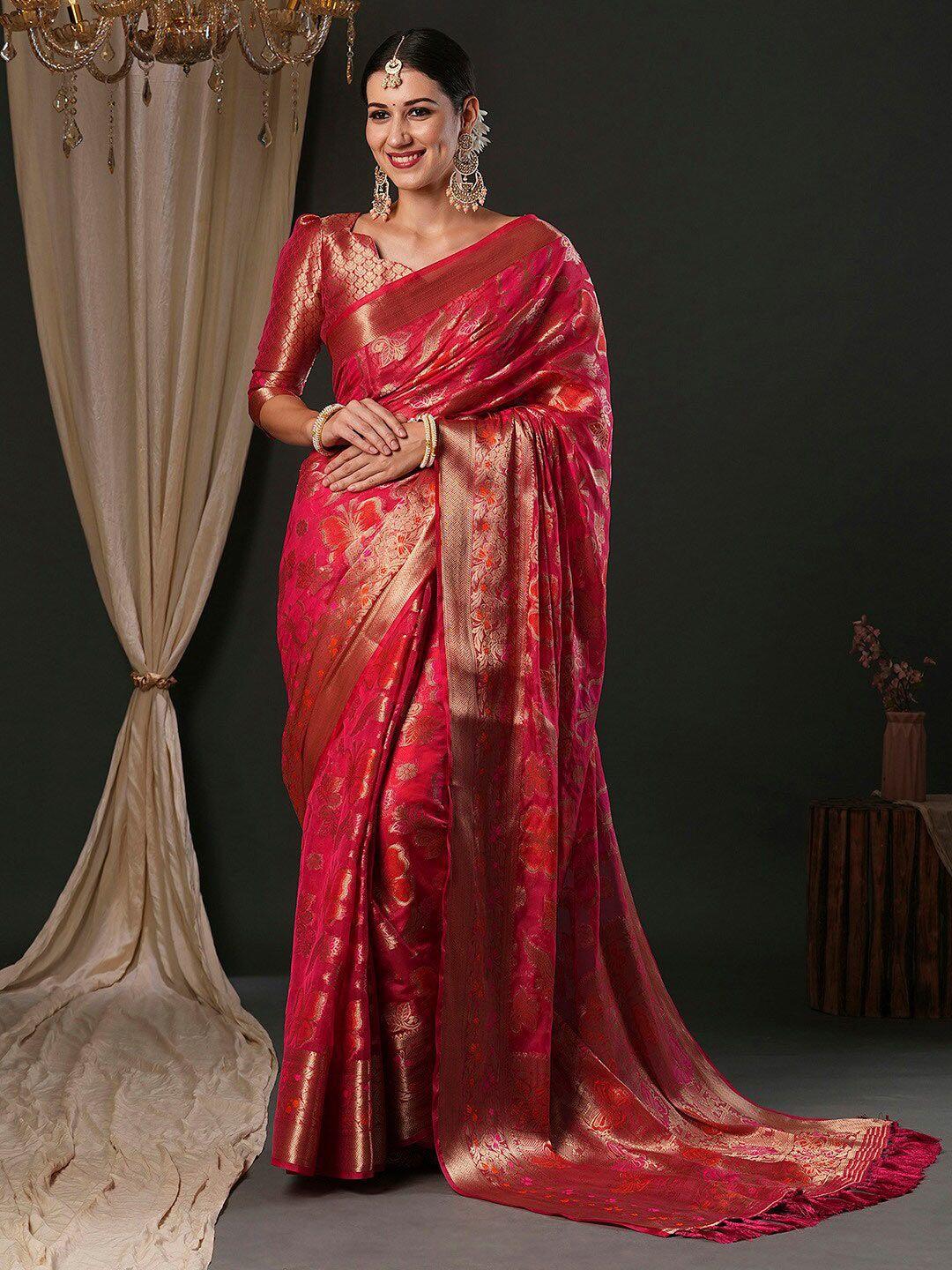 anouk floral woven design organza banarasi saree