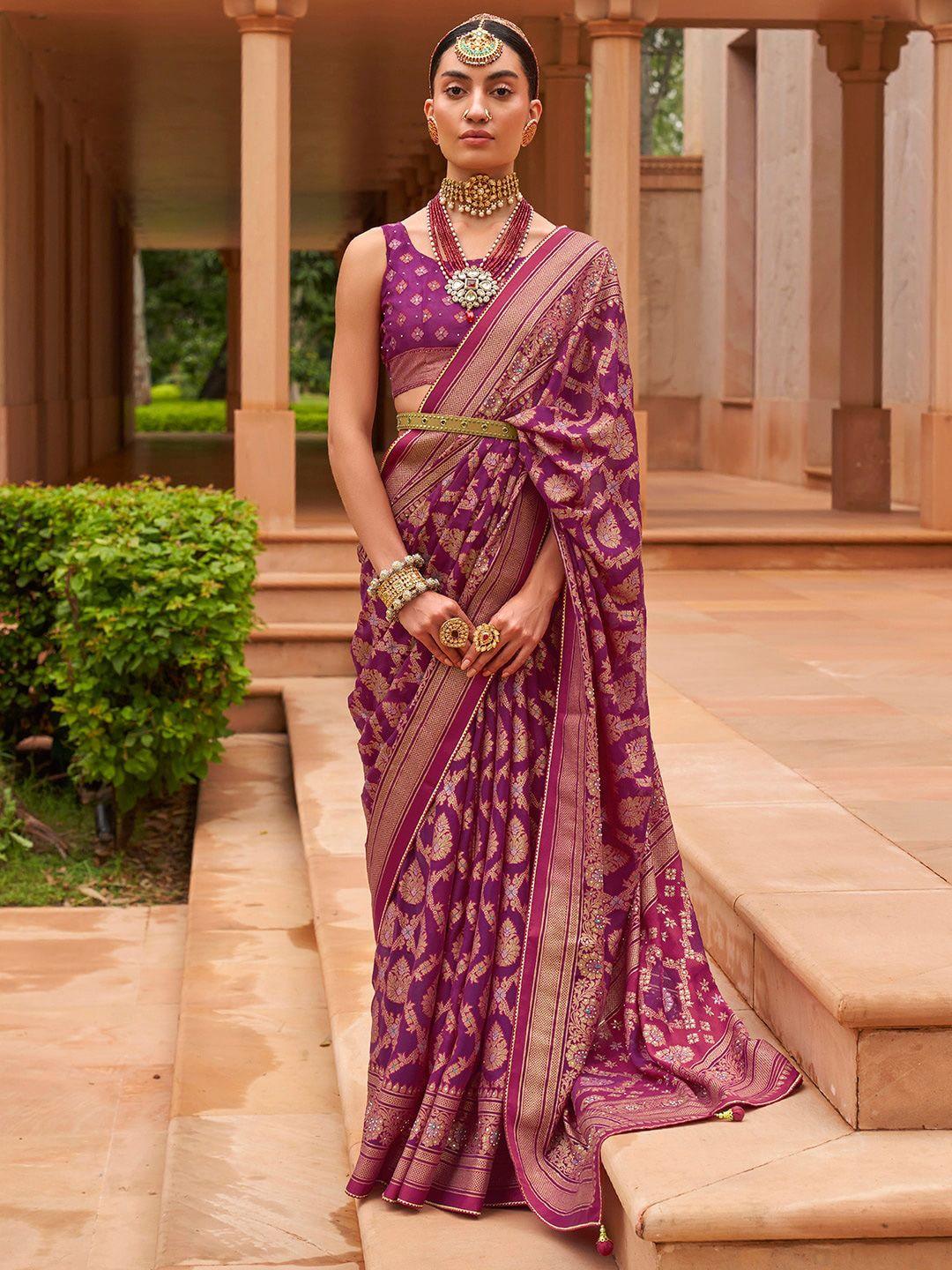 anouk floral woven design zari brasso banarasi saree