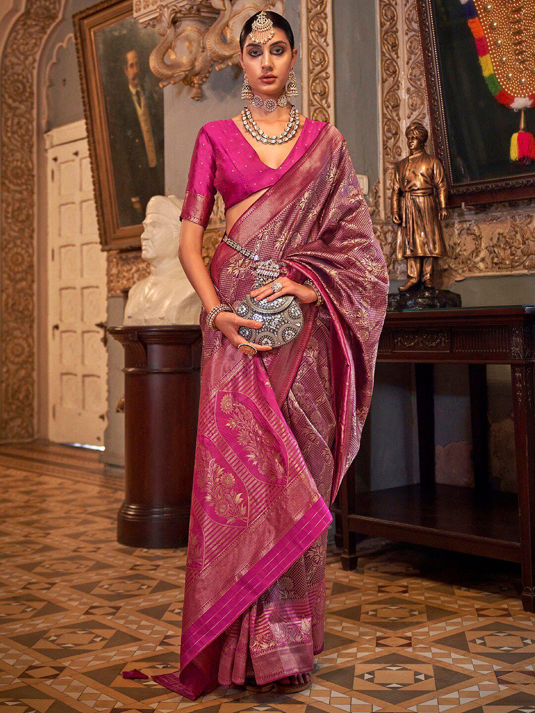 anouk floral woven design zari detailed banarasi saree