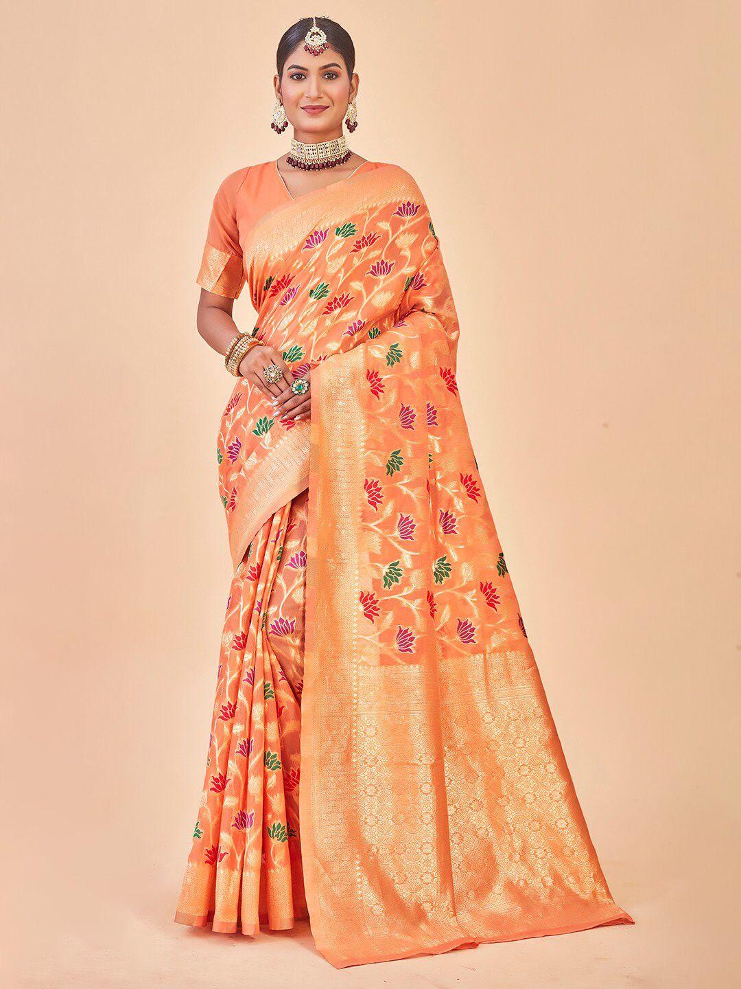 anouk floral woven design zari pure cotton chanderi saree