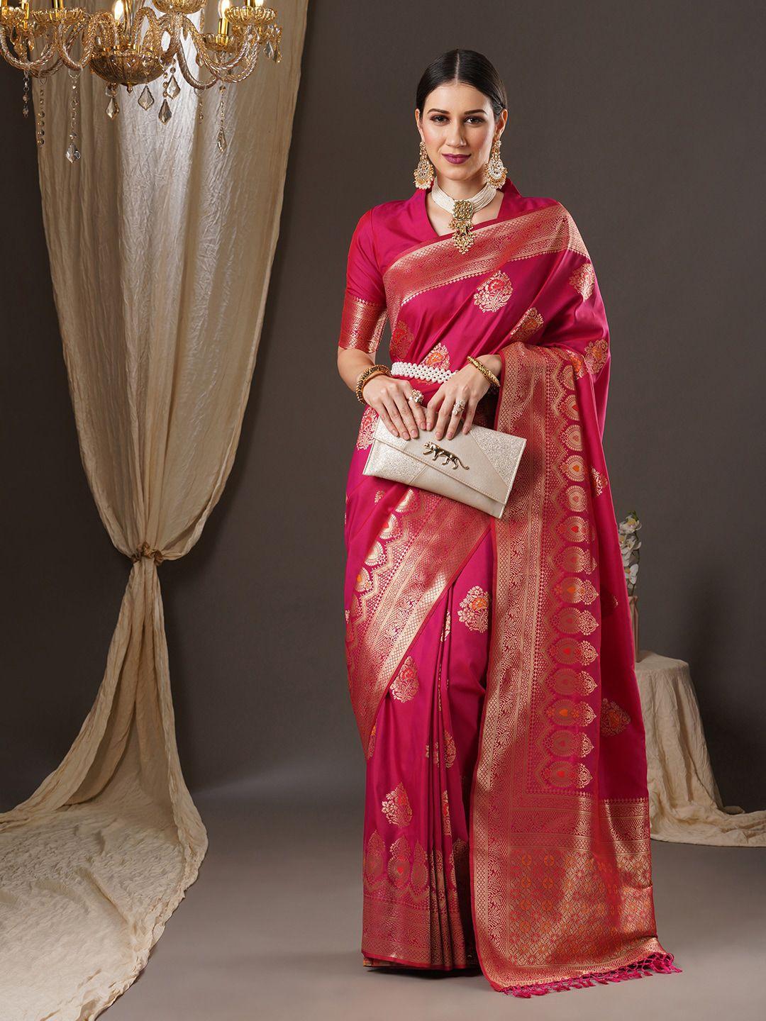 anouk floral woven design zari silk blend banarasi saree