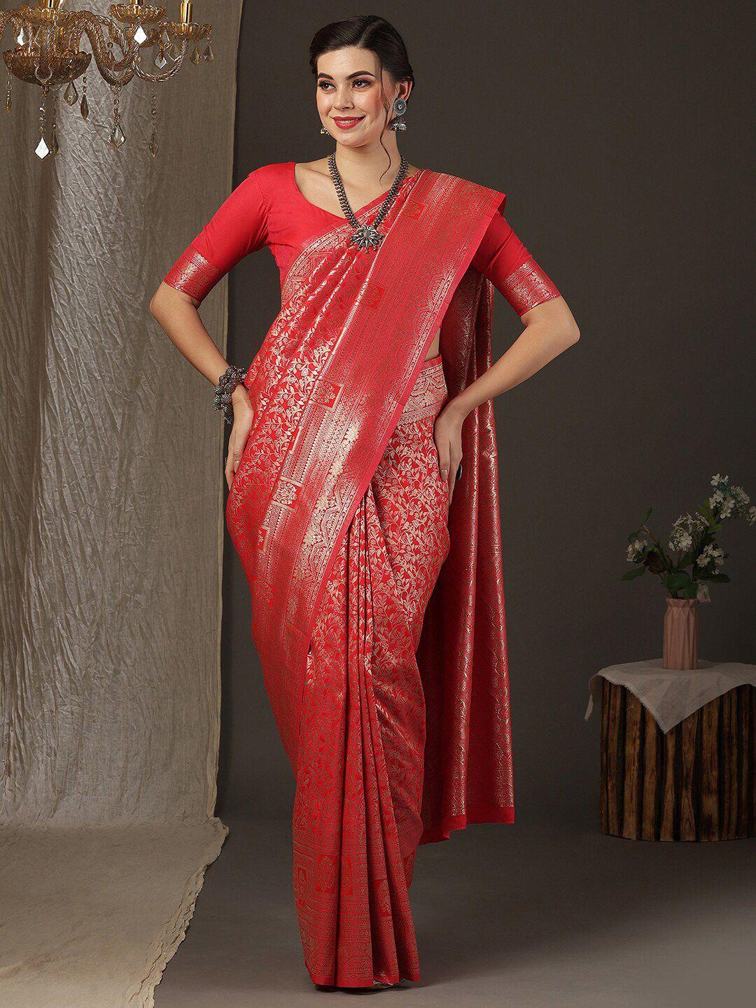 anouk floral woven design zari silk blend kanjeevaram saree