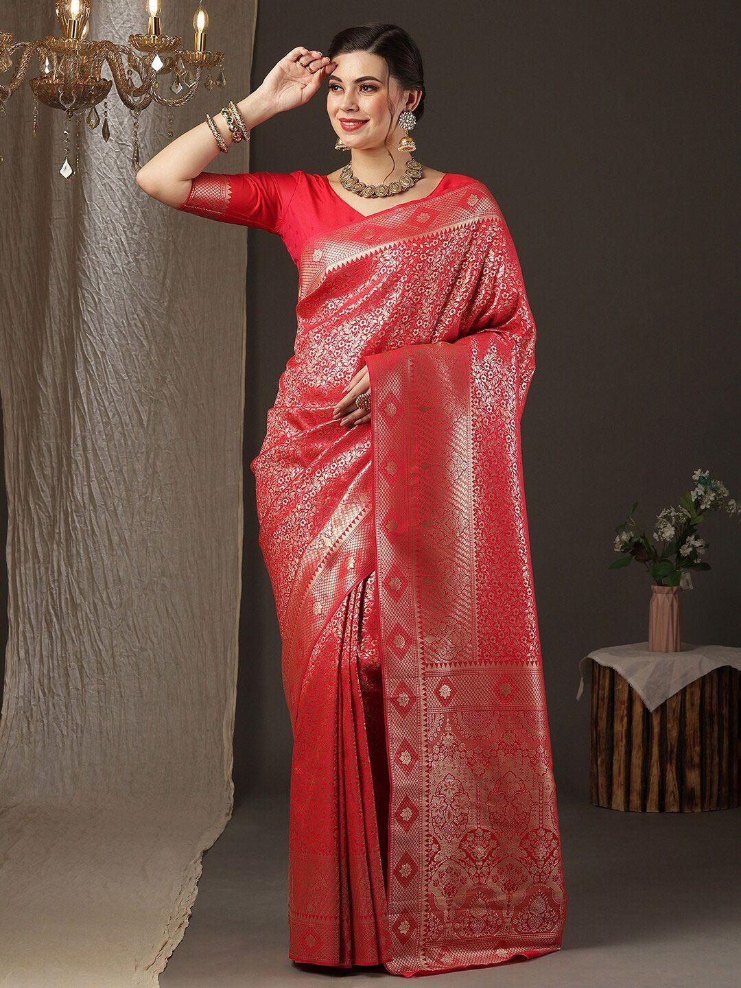 anouk floral woven design zari silk blend kanjeevaram saree