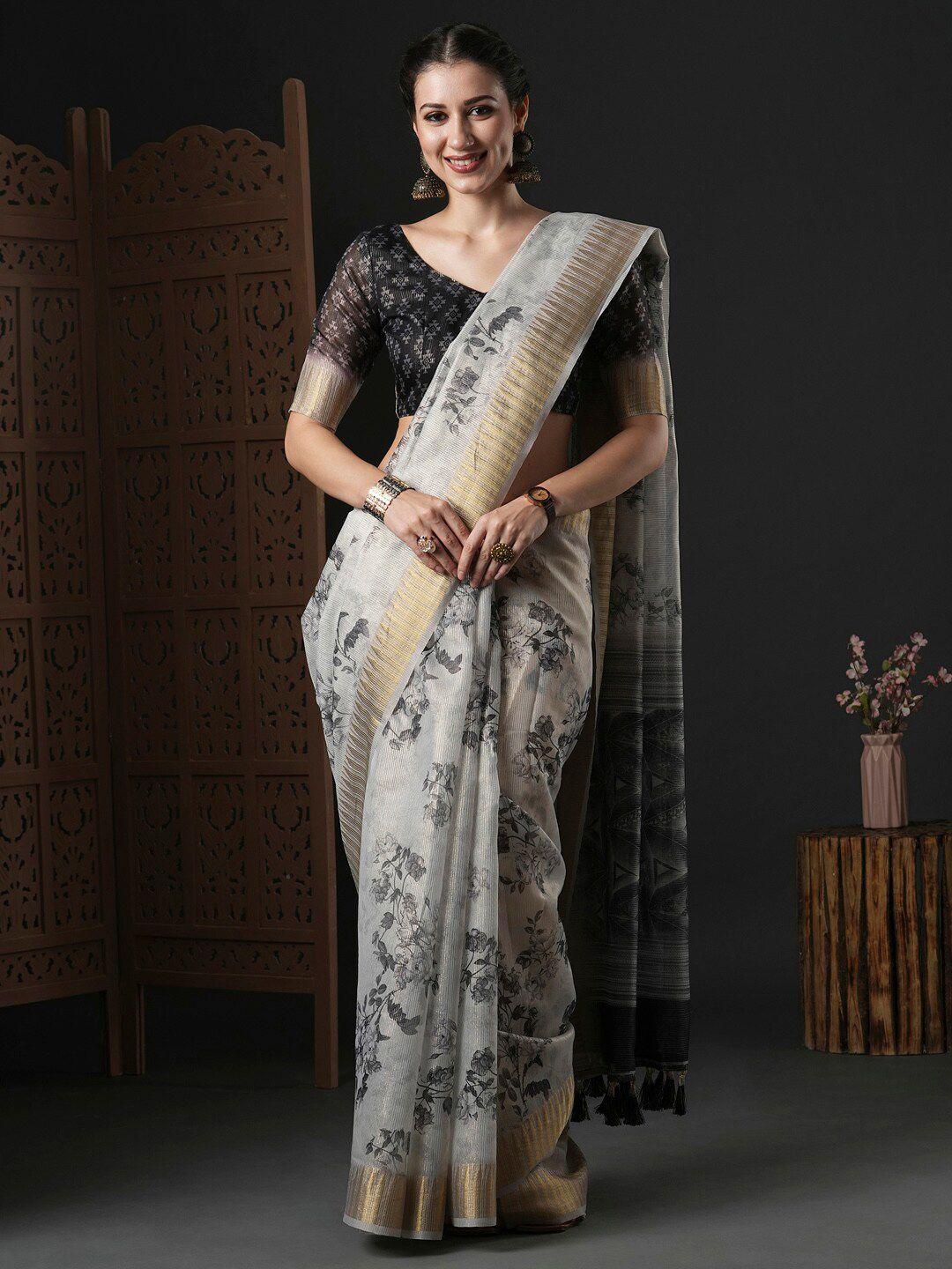 anouk floral zari organza saree