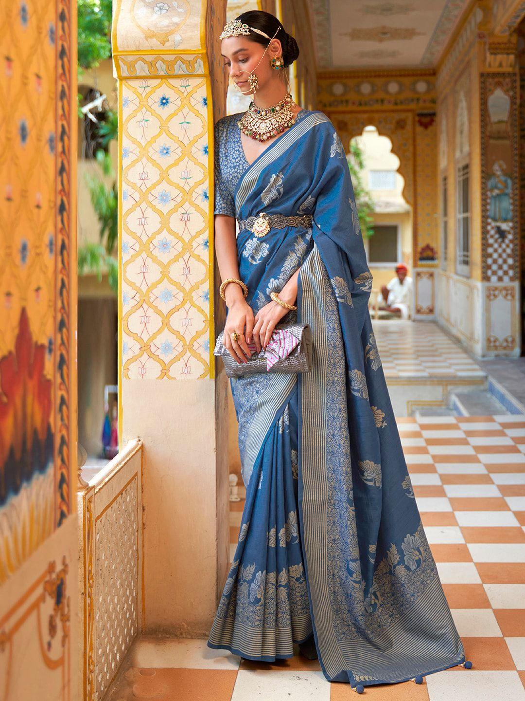 anouk floral zari silk blend banarasi saree