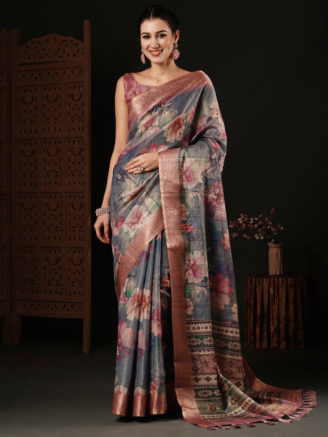 anouk floral zari silk blend sungudi saree