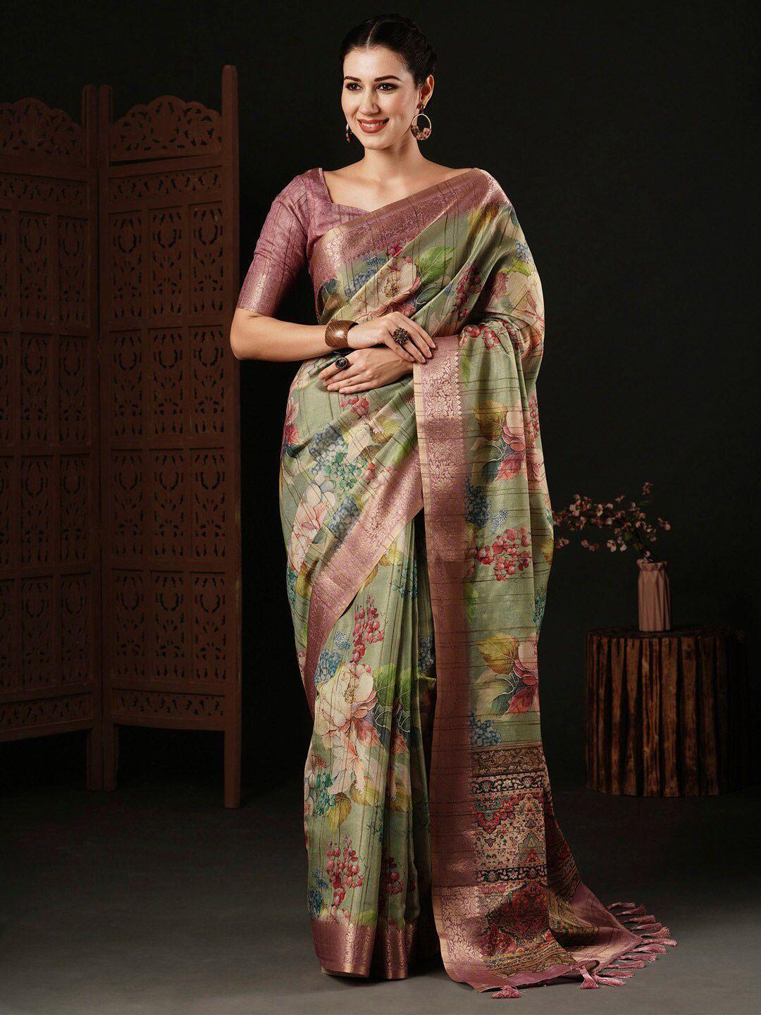 anouk floral zari silk blend sungudi saree