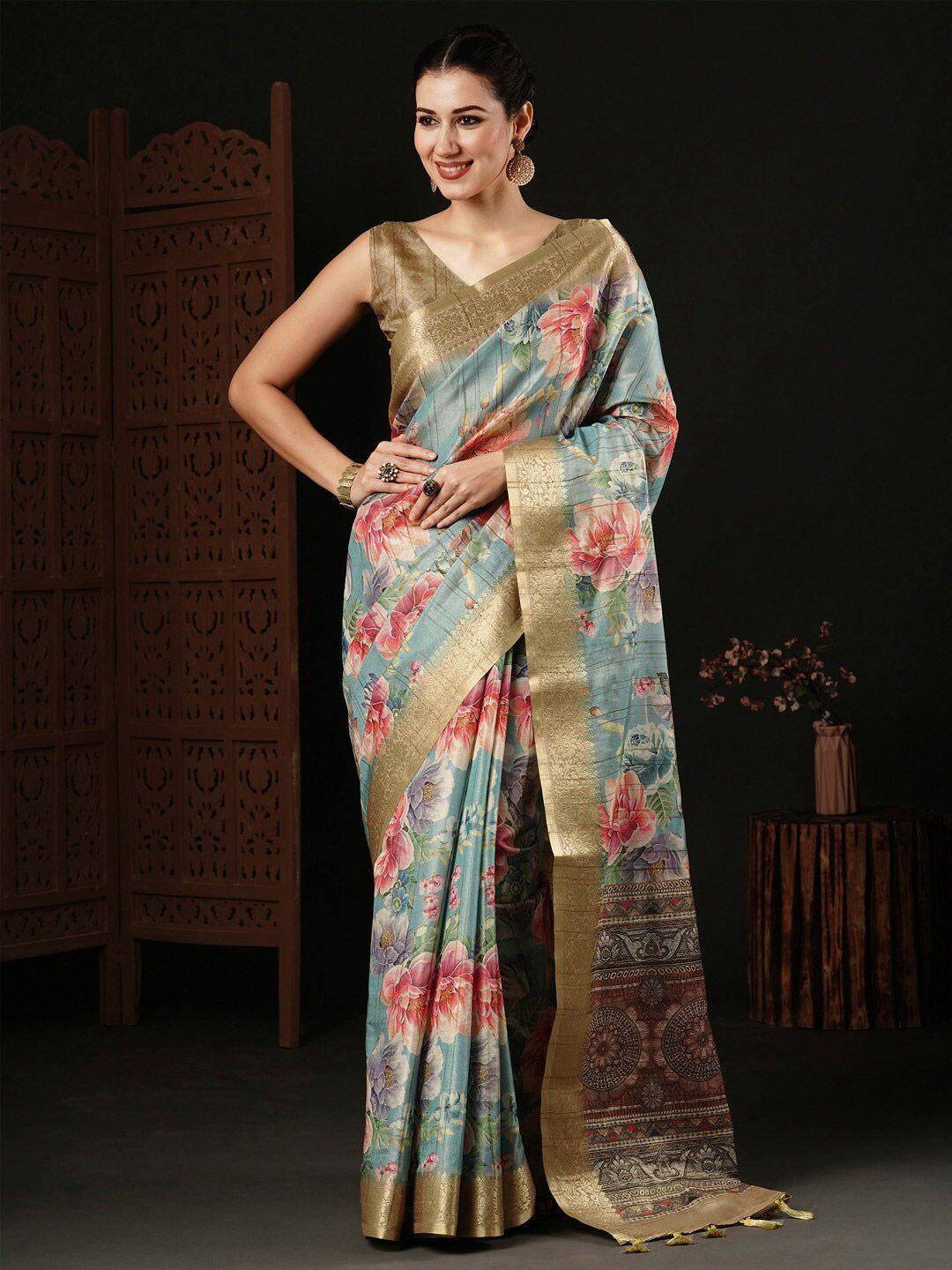 anouk floral zari silk blend sungudi saree