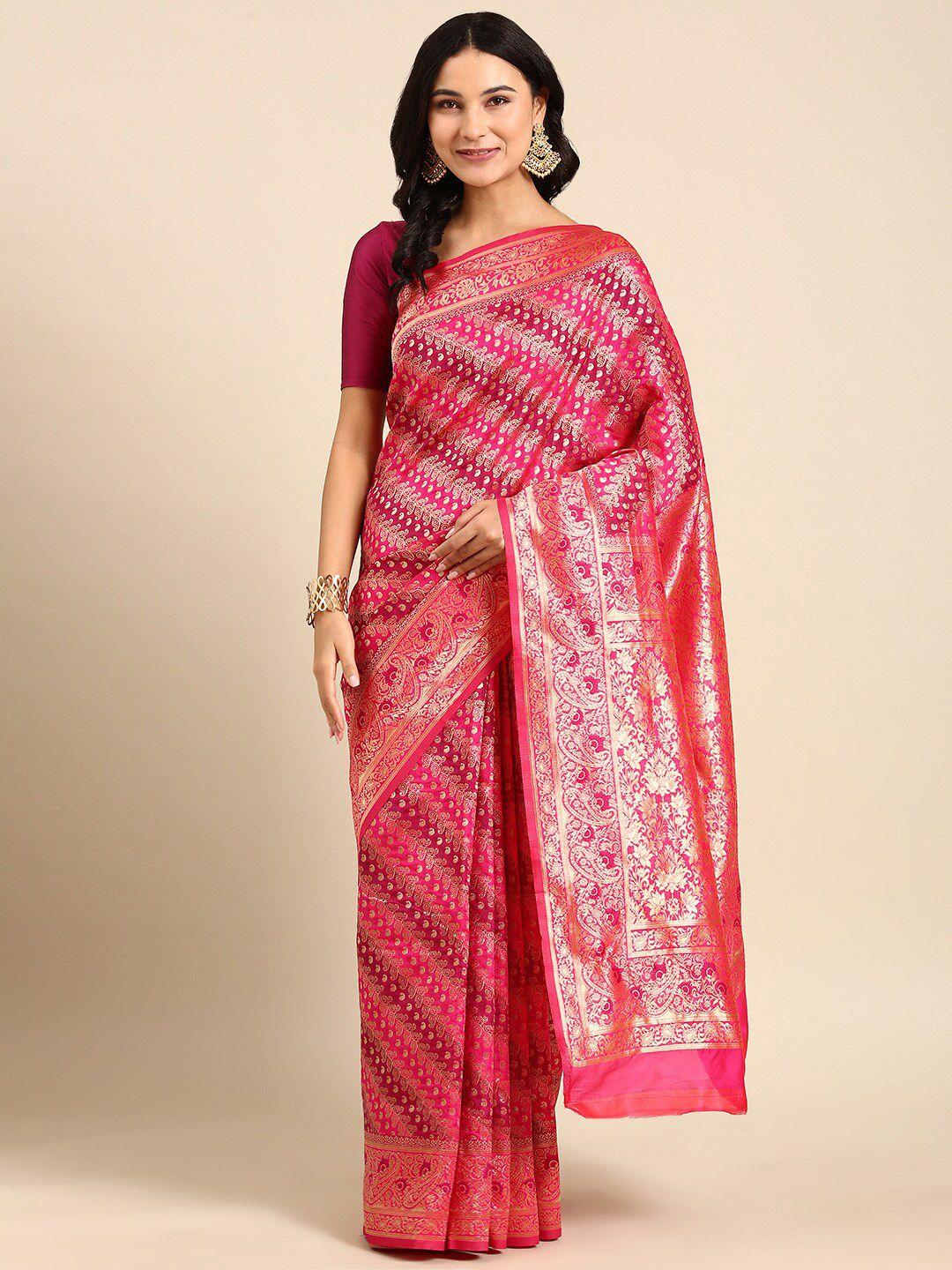 anouk fuchsia & red woven design zari silk blend kanjeevaram saree