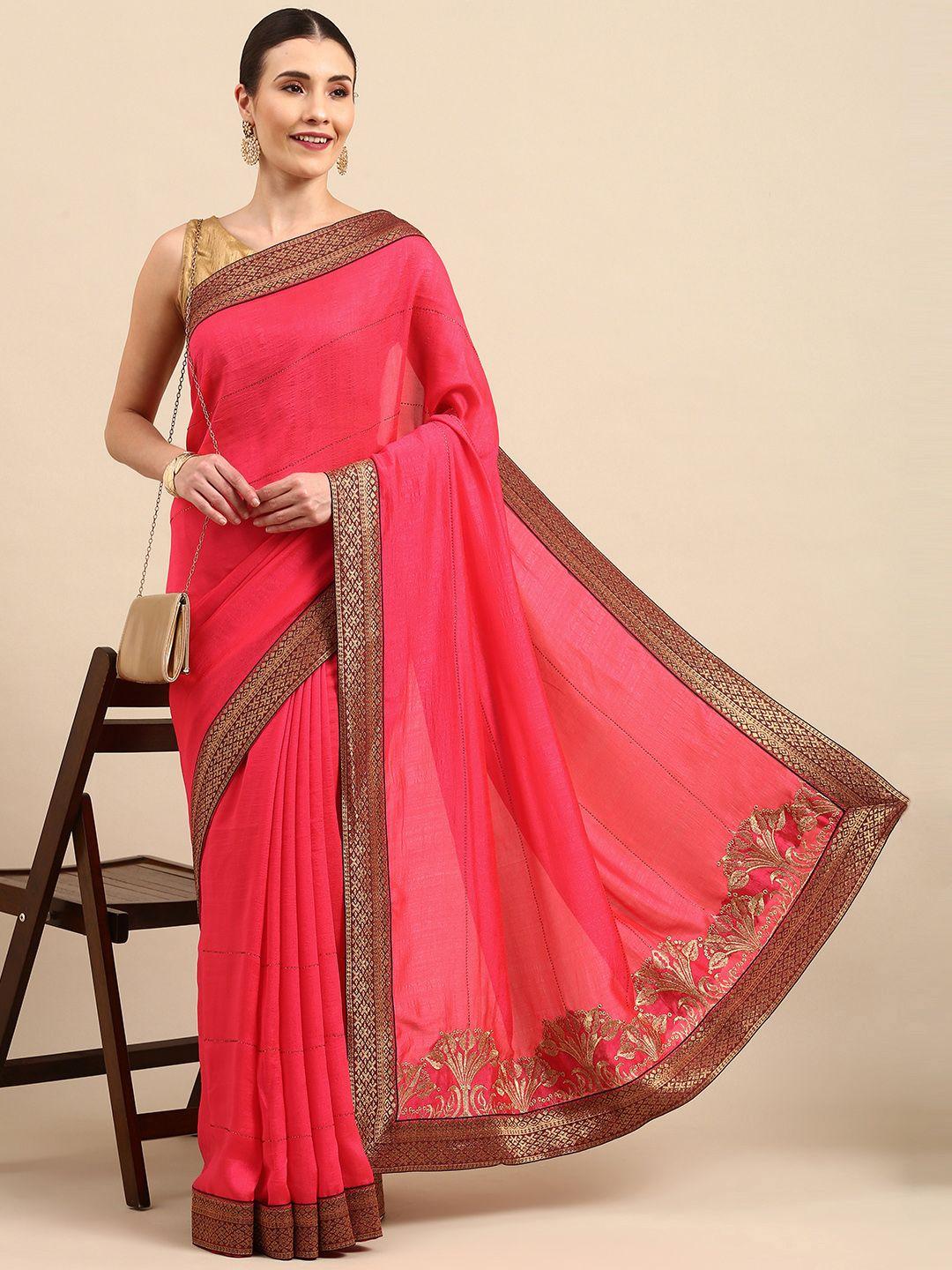 anouk fuchsia solid bhagalpuri saree