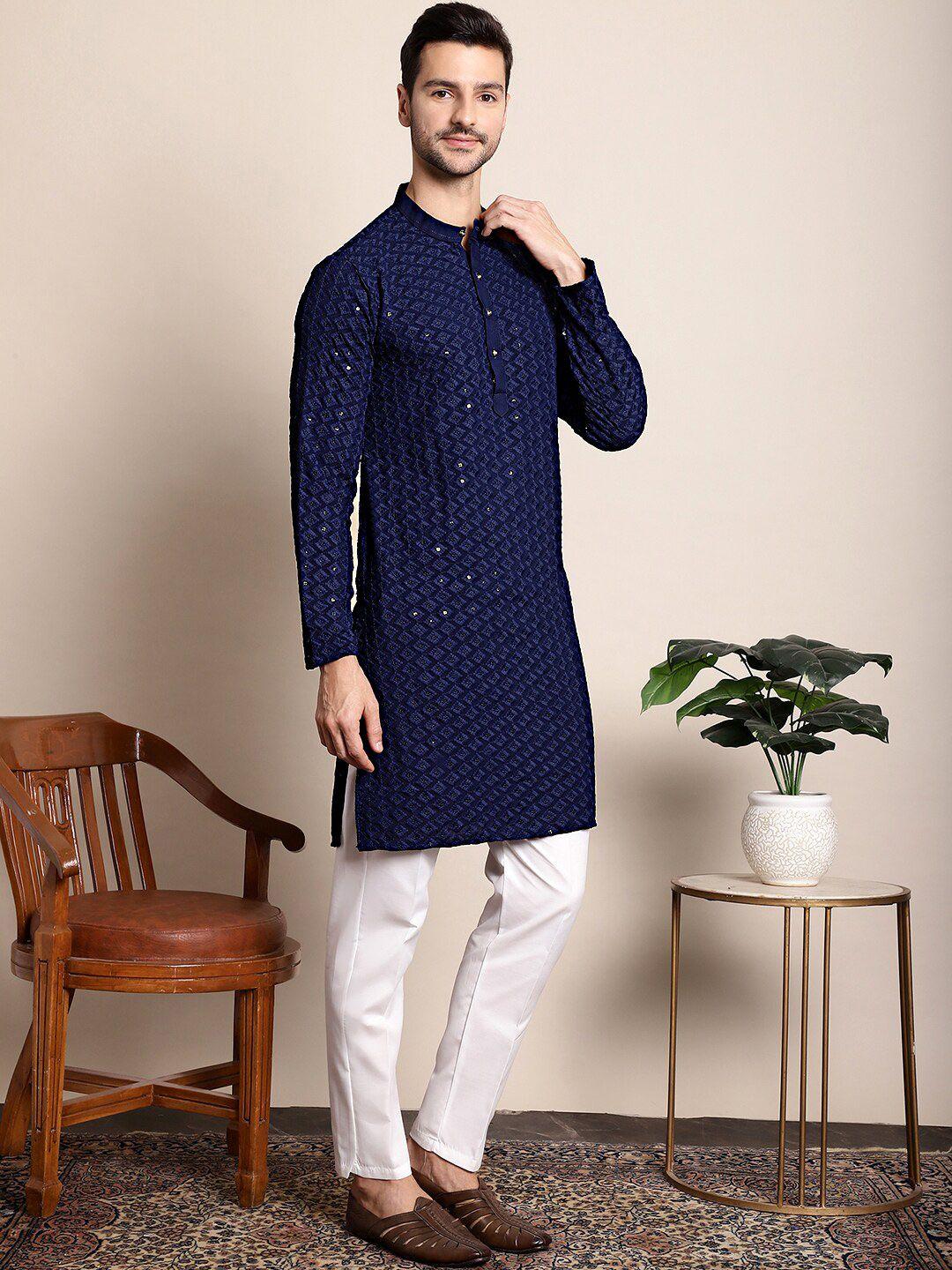 anouk geometric embroidered mandarin collar kurta with pyjamas