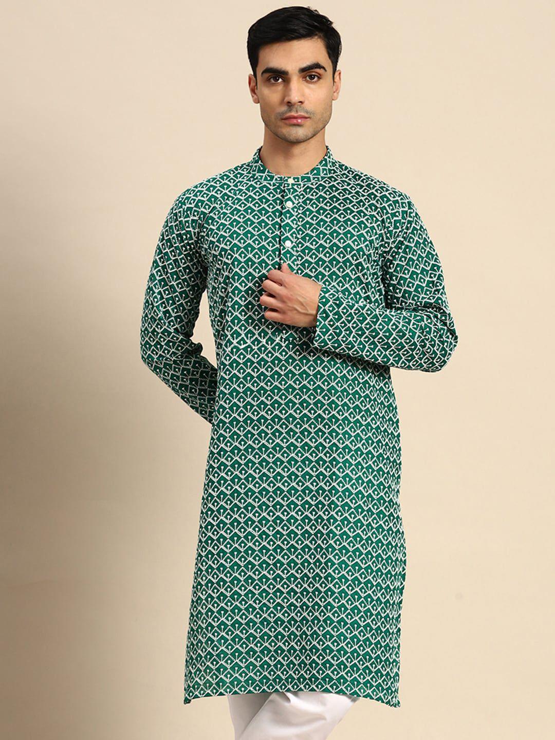 anouk geometric embroidered mandarin collar kurta