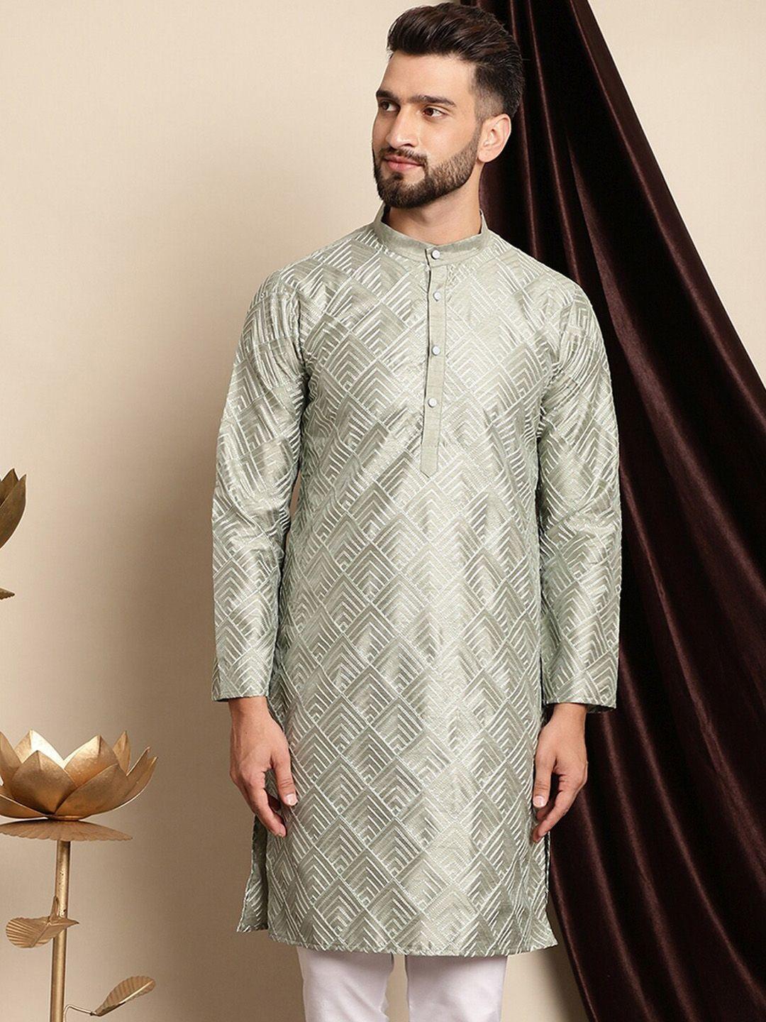 anouk geometric embroidered mandarin collar silk cotton kurta