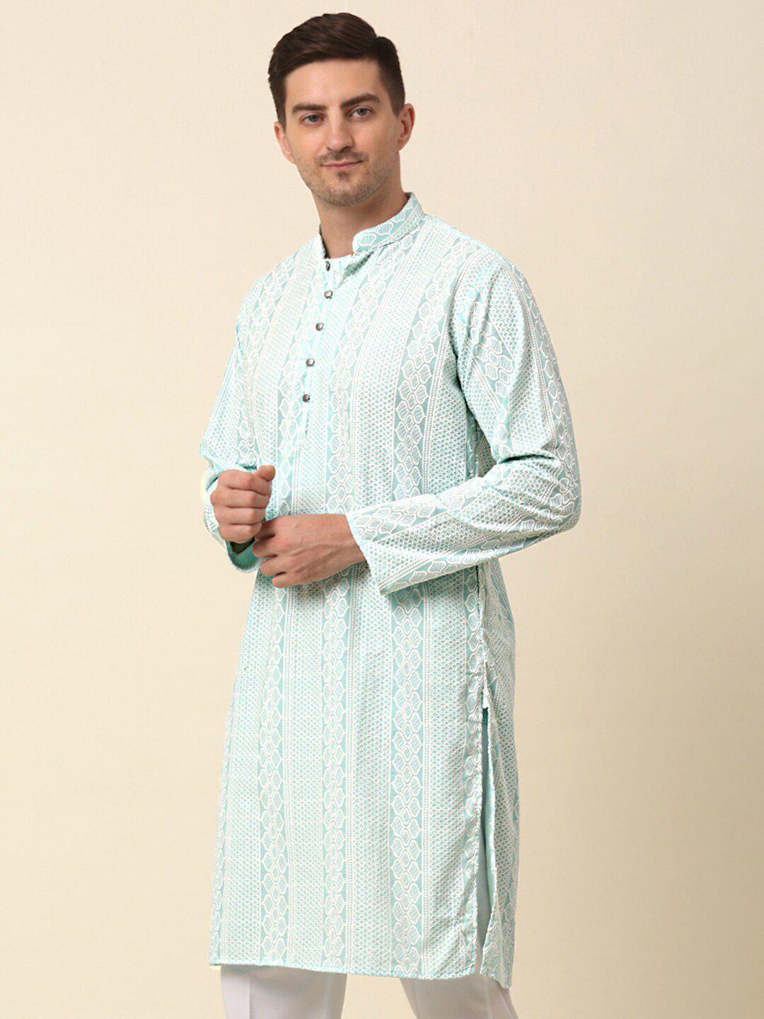 anouk geometric embroidered mandarin collar thread work pure cotton straight kurta