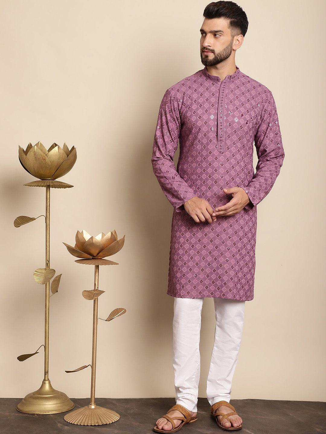 anouk geometric embroidered regular thread work pure cotton kurta with churidar