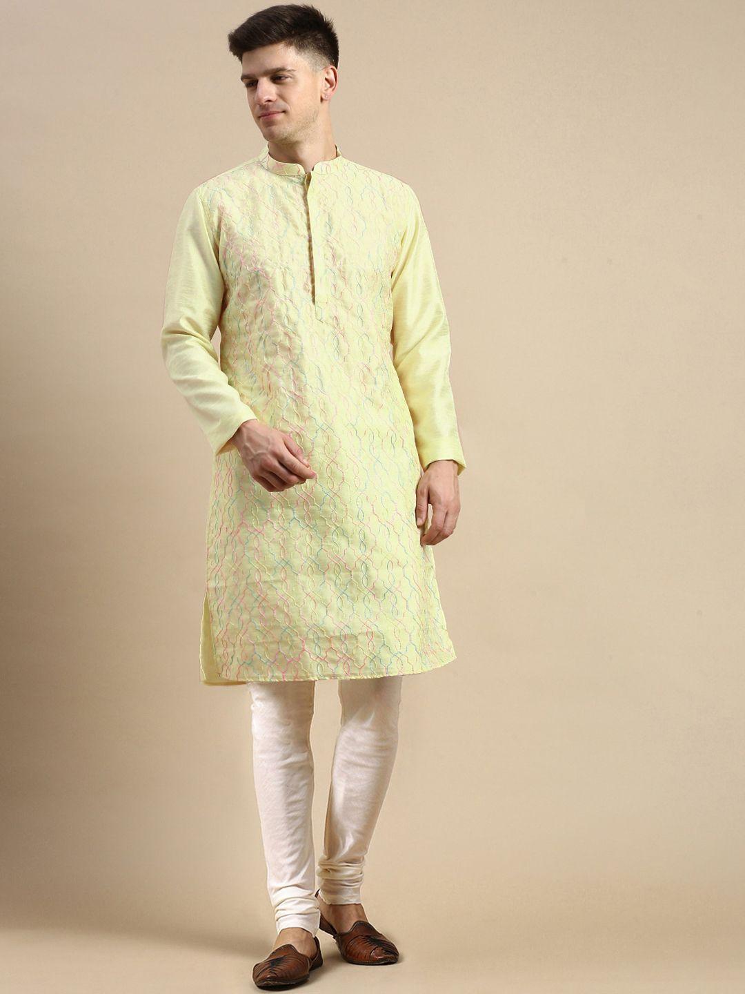 anouk geometric embroidered straight cotton silk kurta