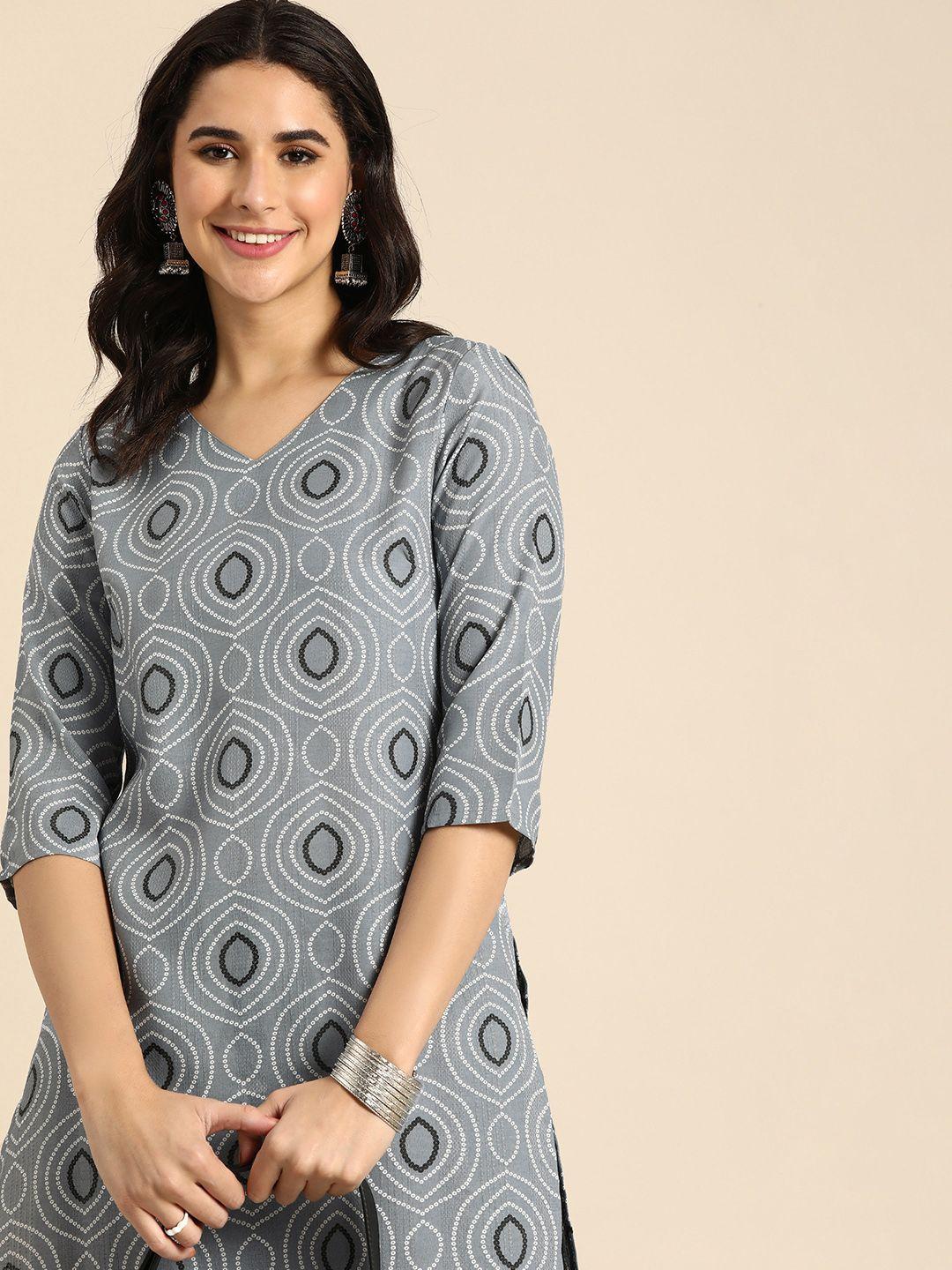 anouk geometric printed bandhani kurta