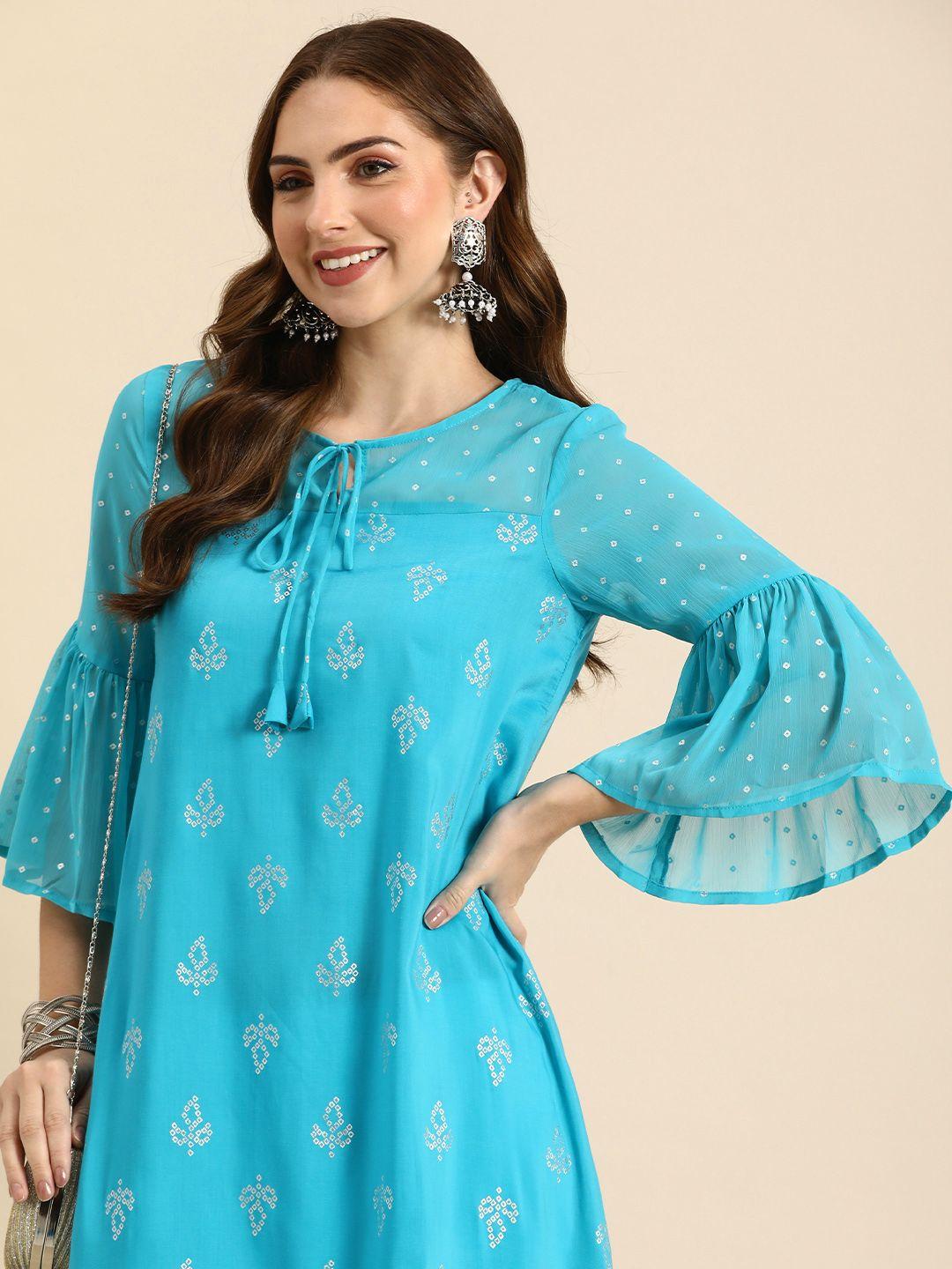 anouk geometric printed bell sleeves kurta