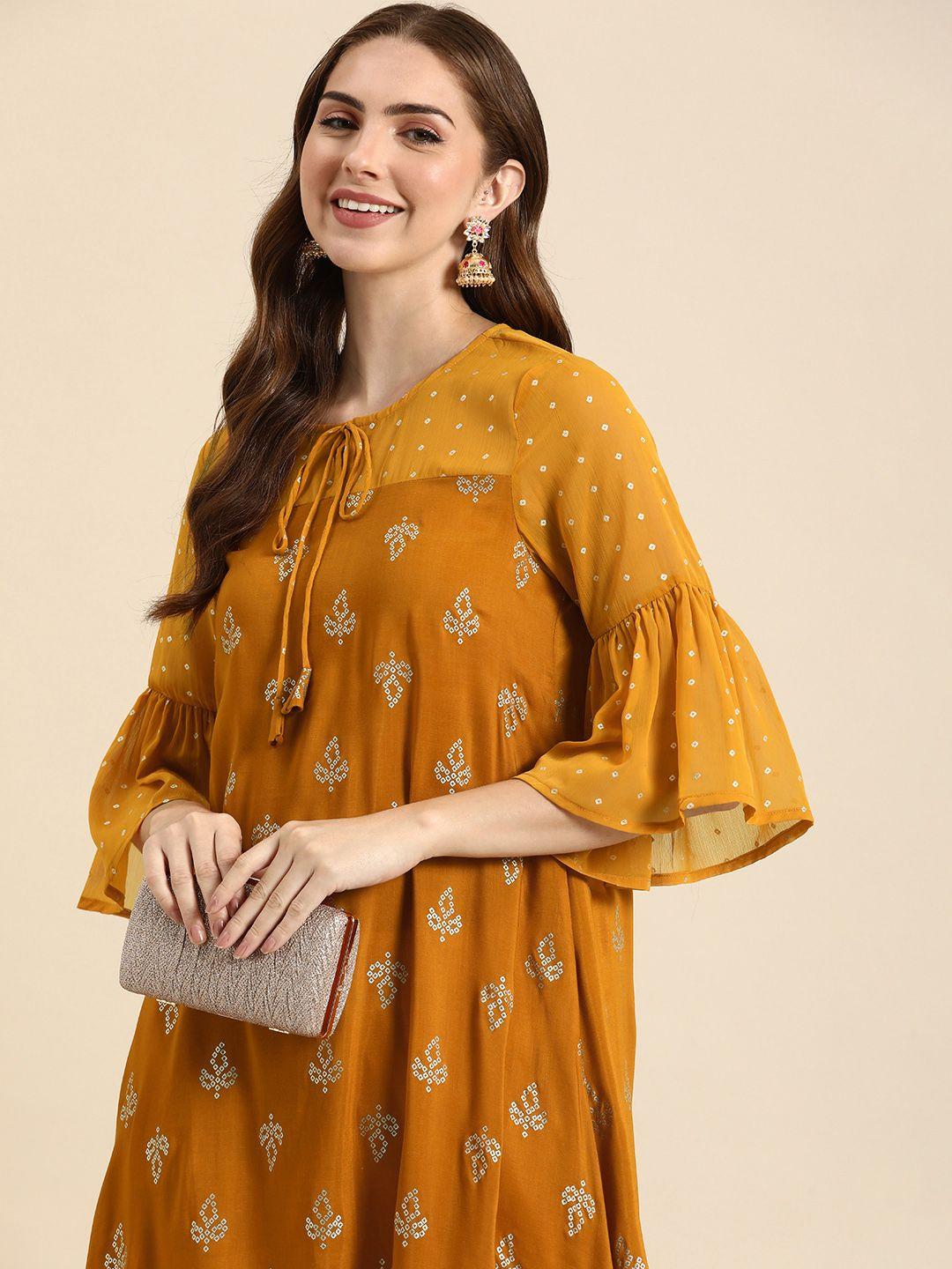 anouk geometric printed bell sleeves kurta