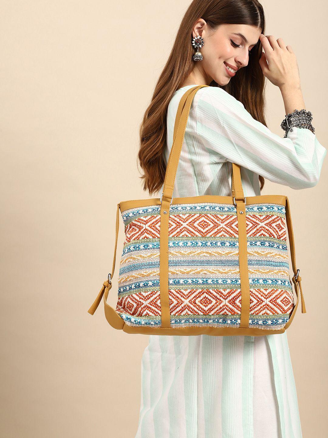 anouk geometric printed embroidered oversized shopper tote bag