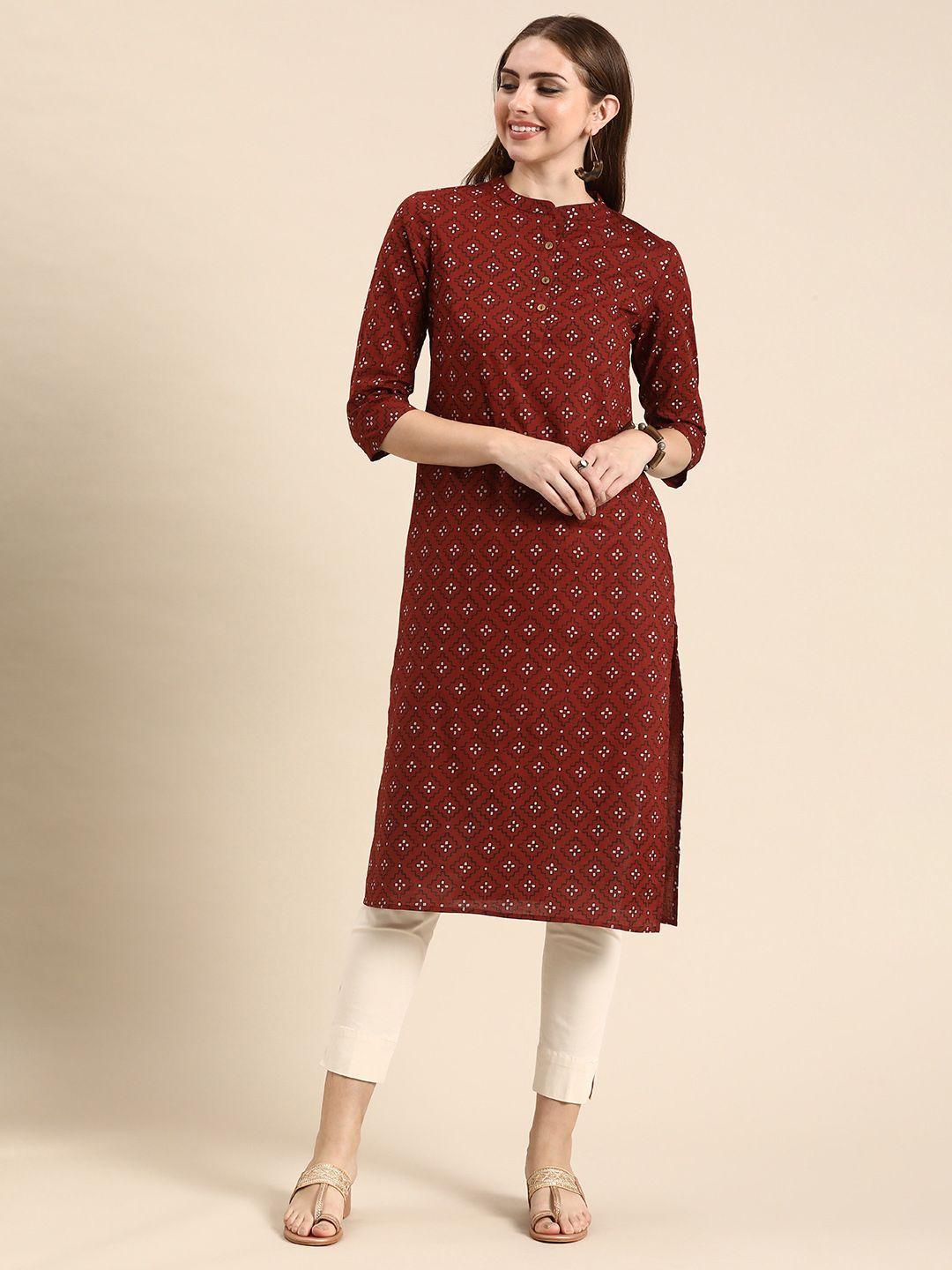 anouk geometric printed mandarin collar pure cotton kurta