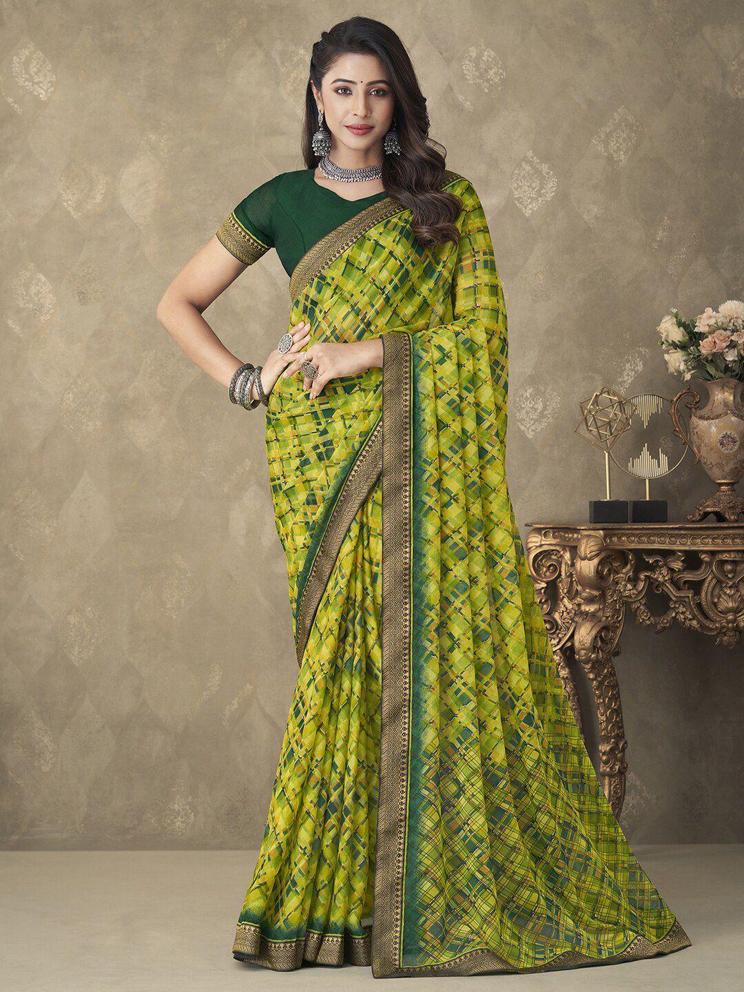 anouk geometric printed pure chiffon block print saree