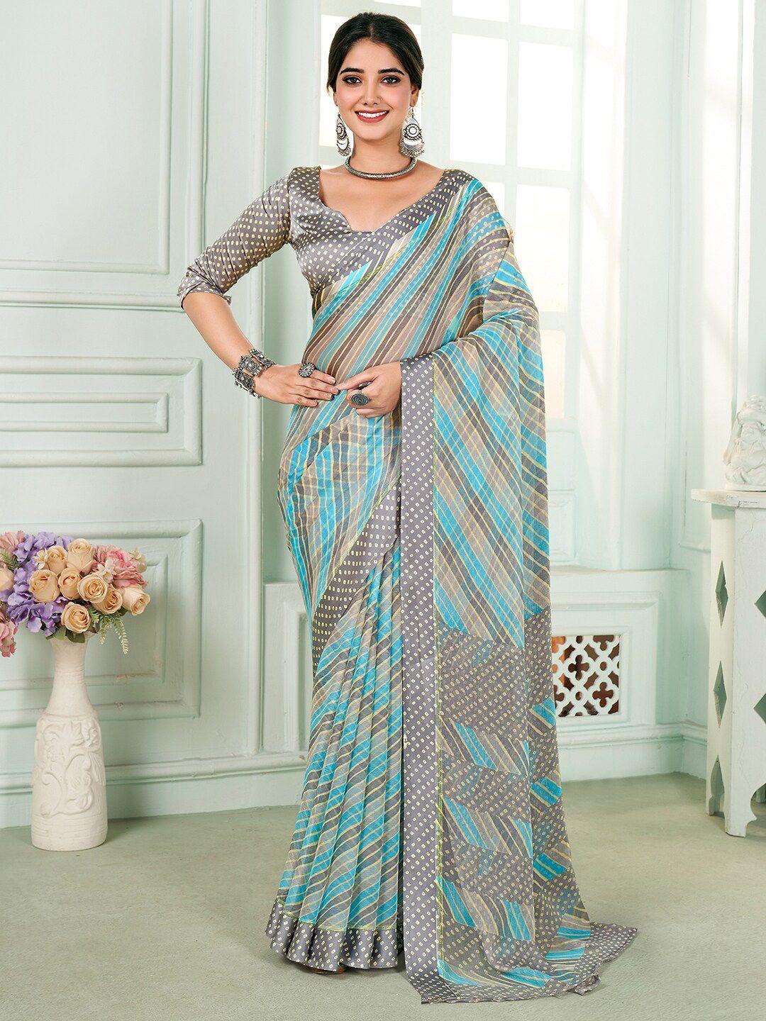 anouk geometric printed pure chiffon leheriya saree