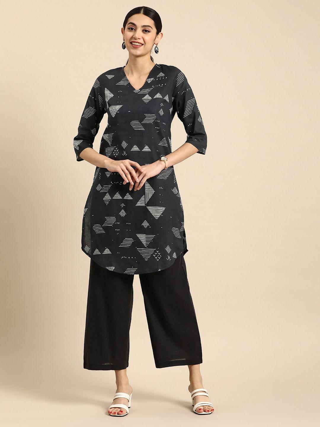 anouk geometric printed regular pure cotton kurta with palazzos